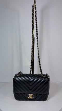 Chanel lambskin chevron quilted mini square flap black