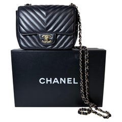 Chanel lambskin chevron quilted mini square flap black