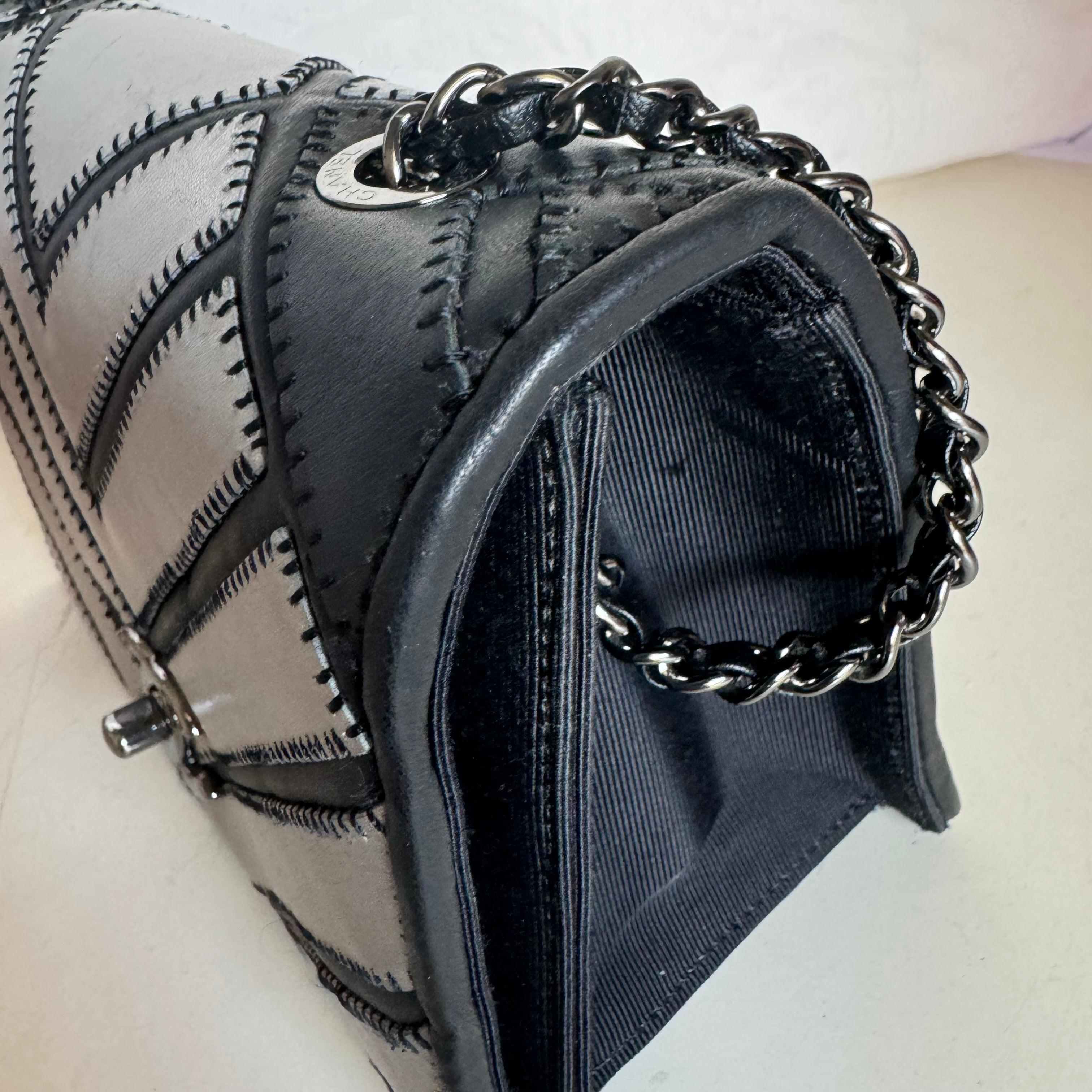 Chanel Lambskin Chevron Quilted Small Couture Flap Black Silver, 2016-2017 For Sale 6