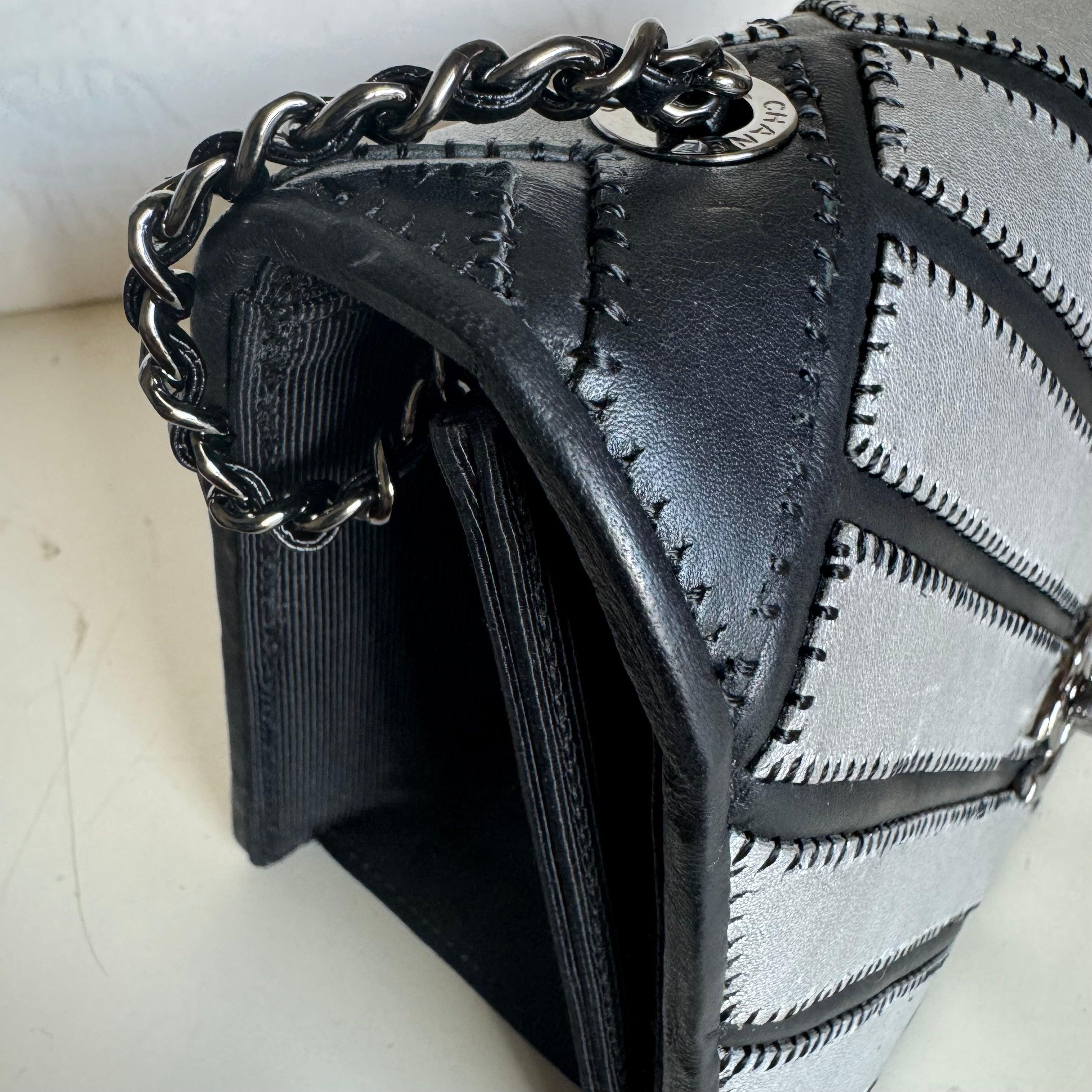 Chanel Lambskin Chevron Quilted Small Couture Flap Black Silver, 2016-2017 For Sale 2