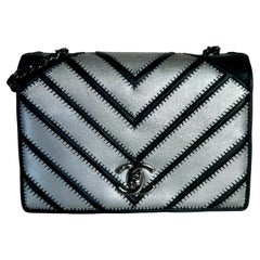 Chanel Lambskin Chevron Quilted Small Couture Flap Black Silver, 2016-2017