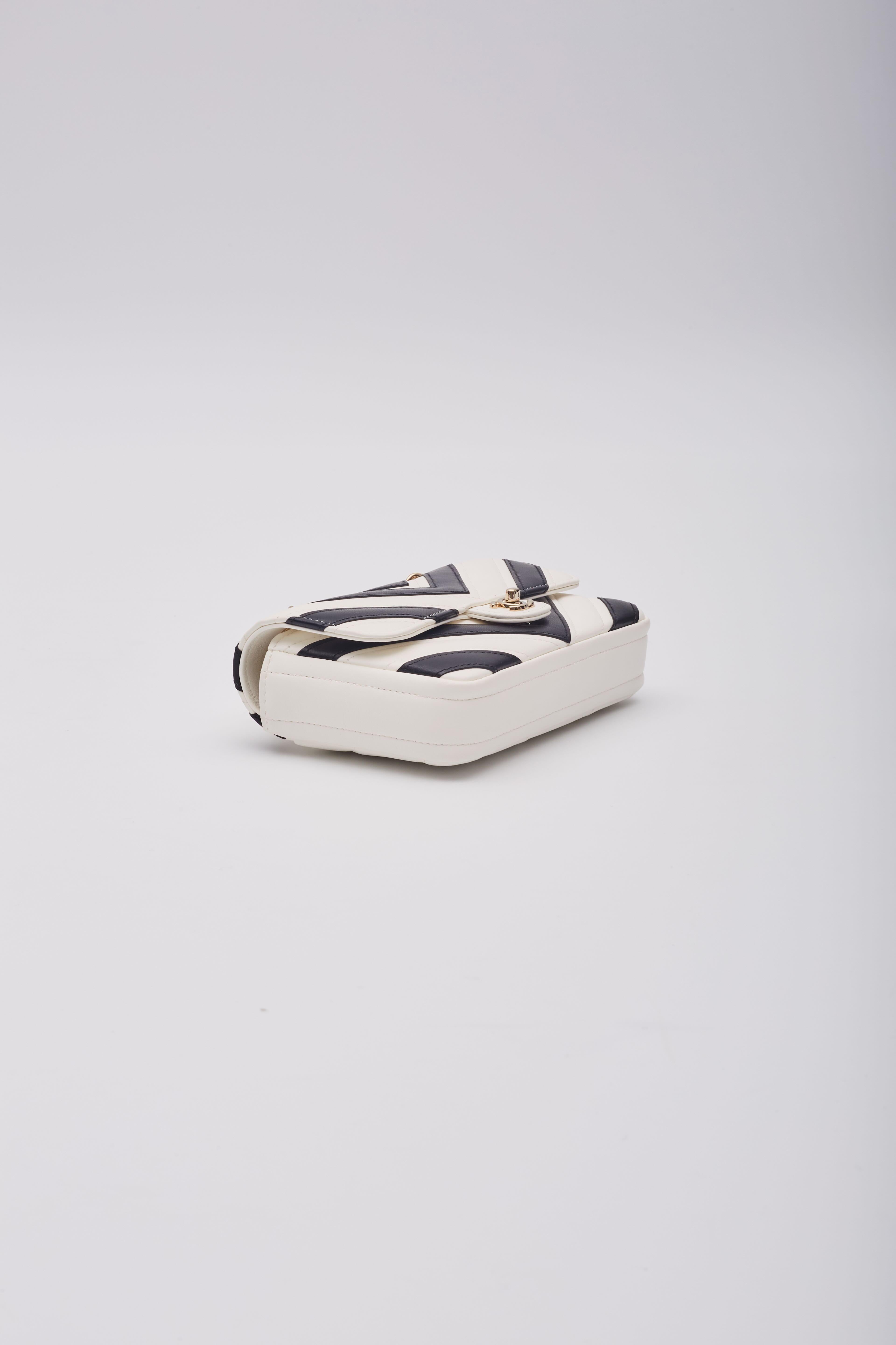 Chanel Lambskin Chevron Stitched White Black Flap Bag For Sale 2