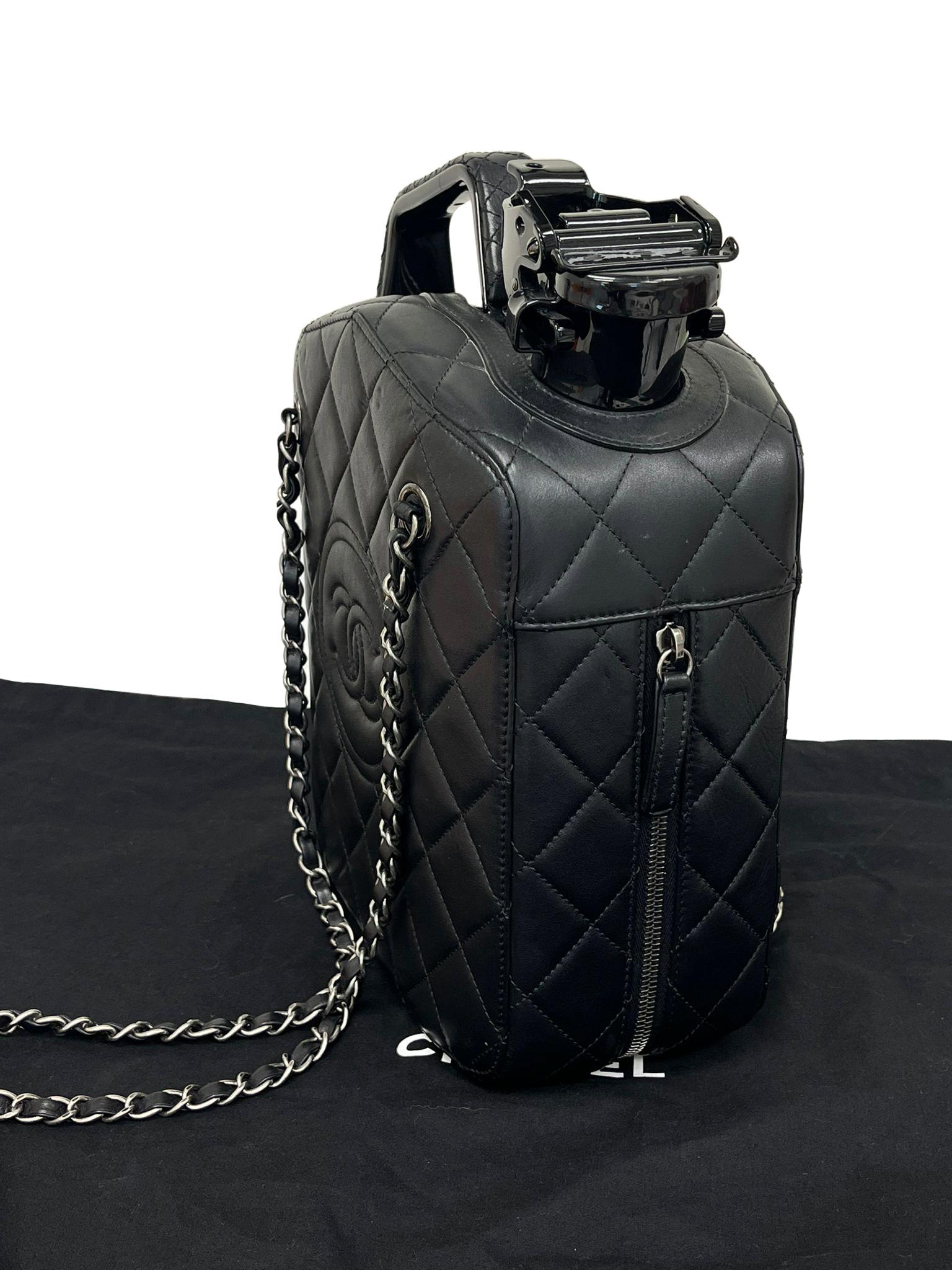 Chanel lambskin Dubai by Night Gas Jerry Can Statement Tank Collector Bag Black For Sale 6