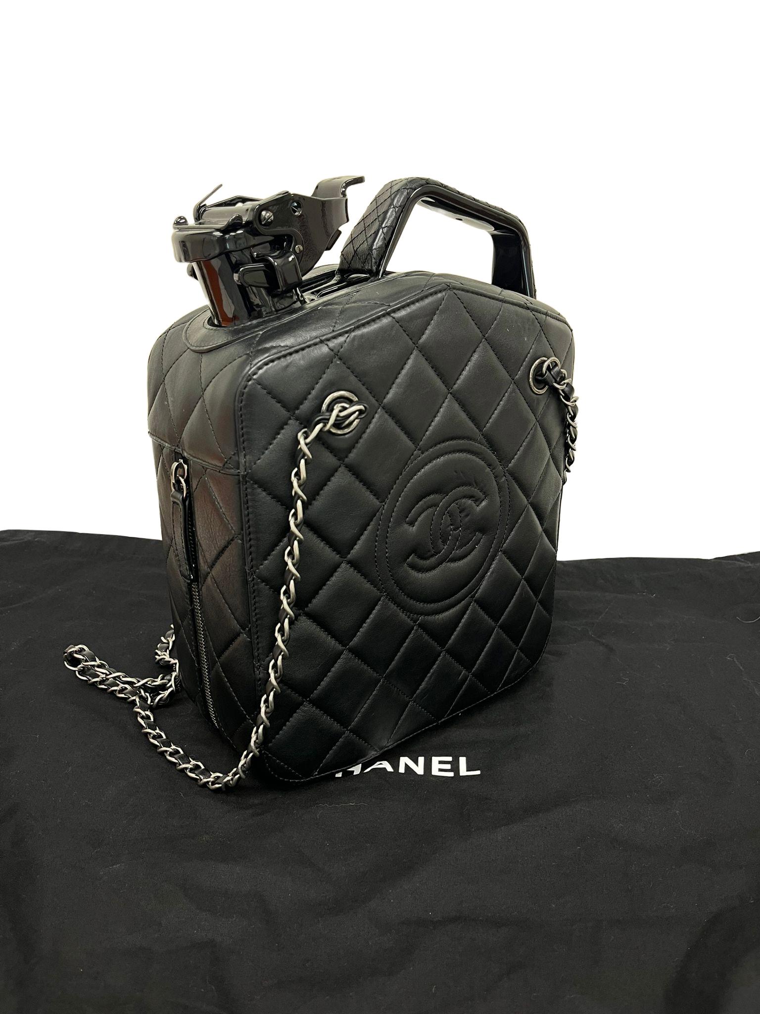 Chanel lambskin Dubai by Night Gas Jerry Can Statement Tank Collector Bag Black For Sale 7