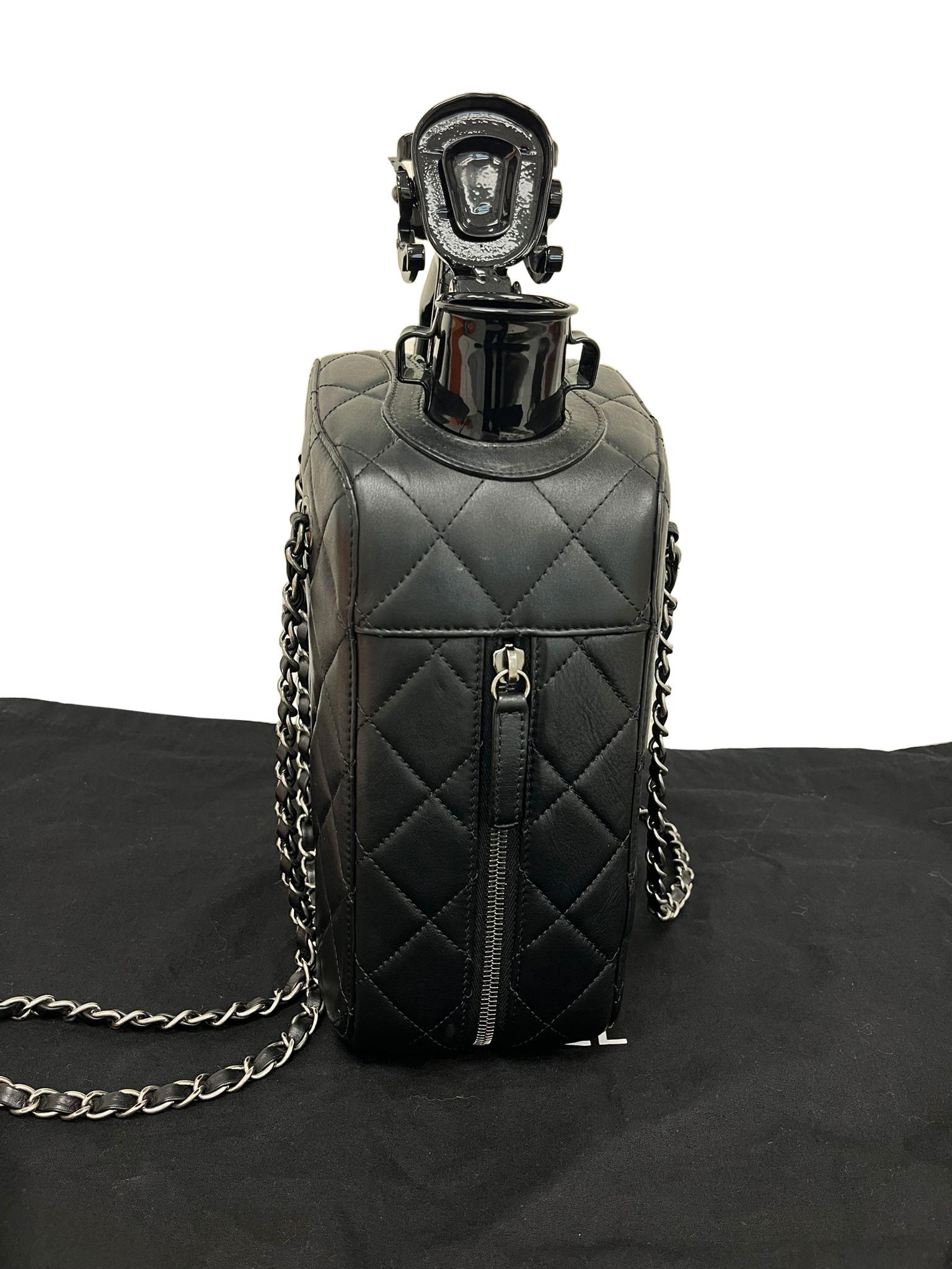 Chanel lambskin Dubai by Night Gas Jerry Can Statement Tank Collector Bag Black For Sale 8
