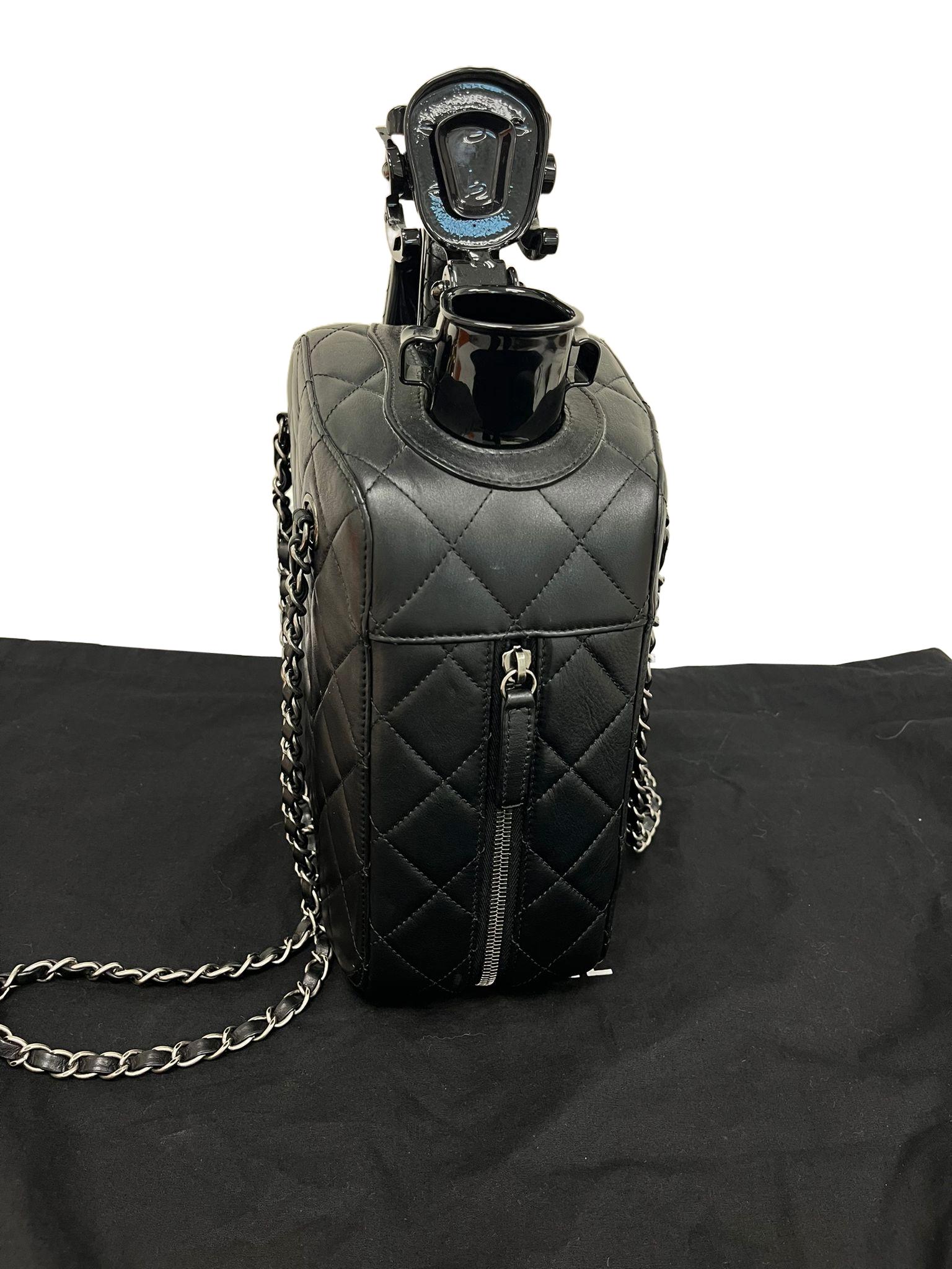 Chanel lambskin Dubai by Night Gas Jerry Can Statement Tank Collector Bag Black For Sale 9