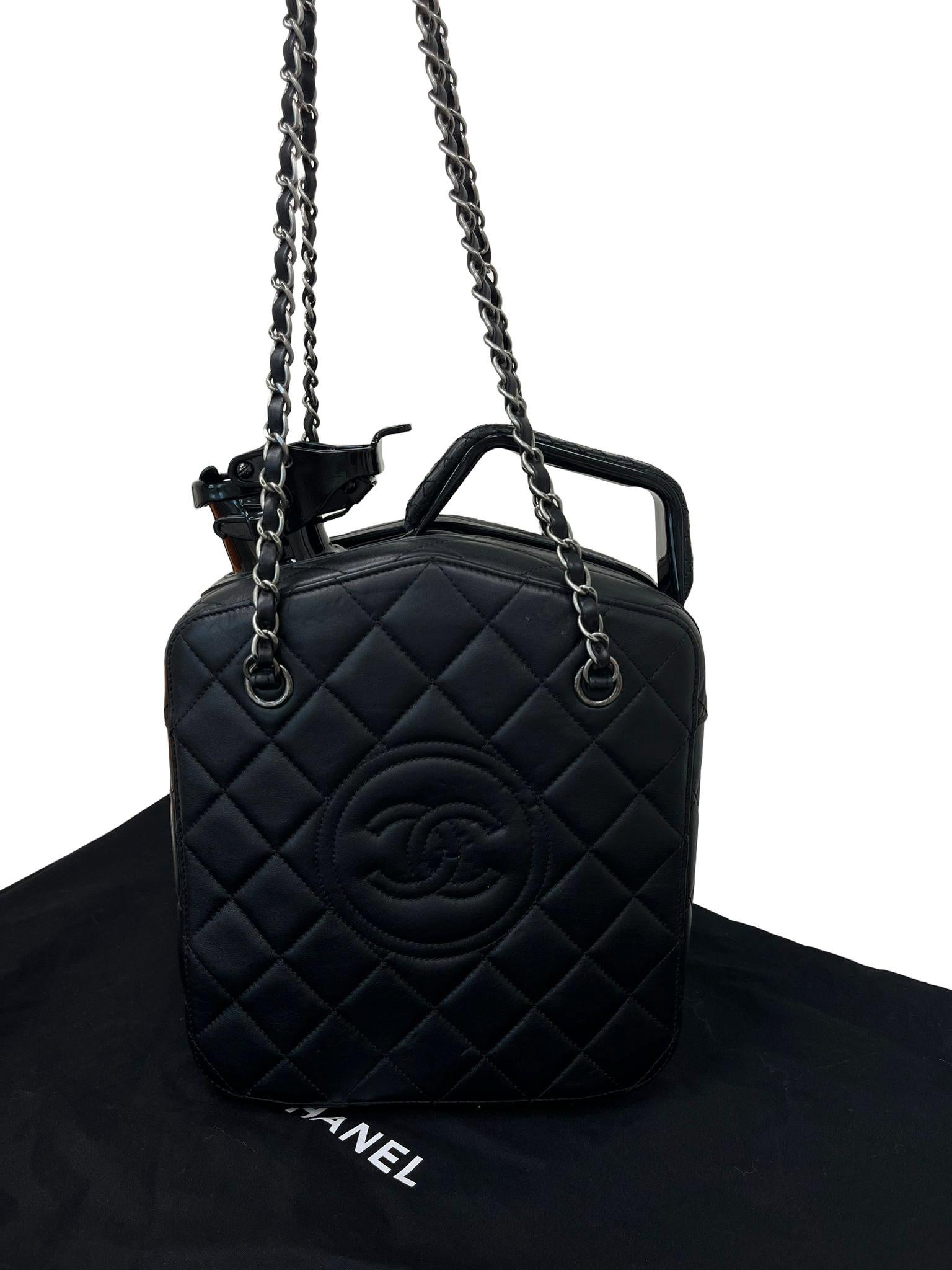 Chanel lambskin Dubai by Night Gas Jerry Can Statement Tank Collector Bag Black For Sale 10