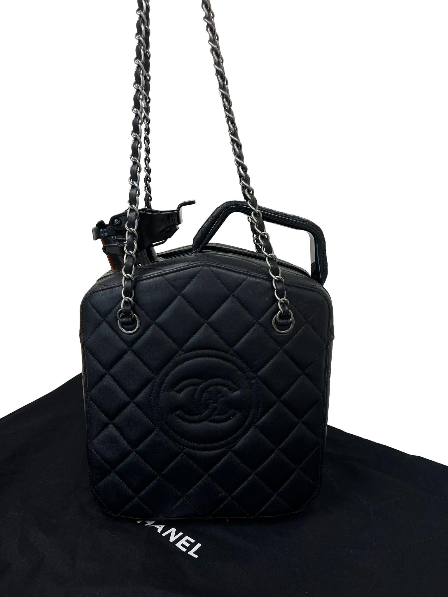 Chanel lambskin Dubai by Night Gas Jerry Can Statement Tank Collector Bag Black For Sale 11