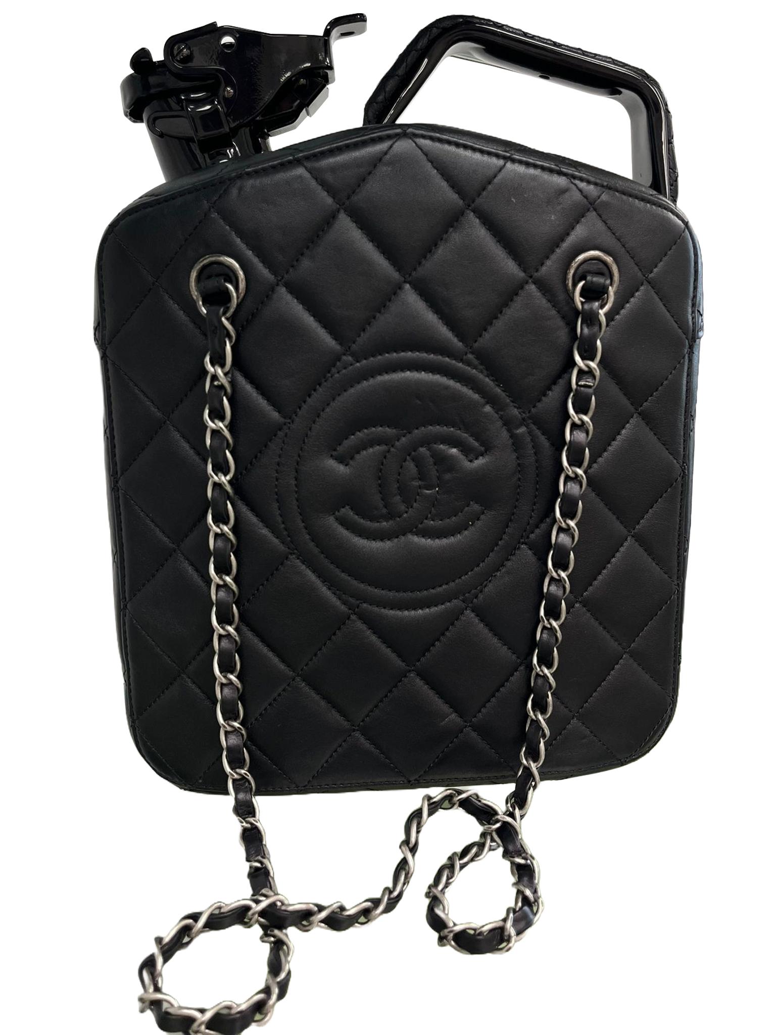 Chanel lambskin Dubai by Night Gas Jerry Can Statement Tank Collector Bag Black For Sale 2