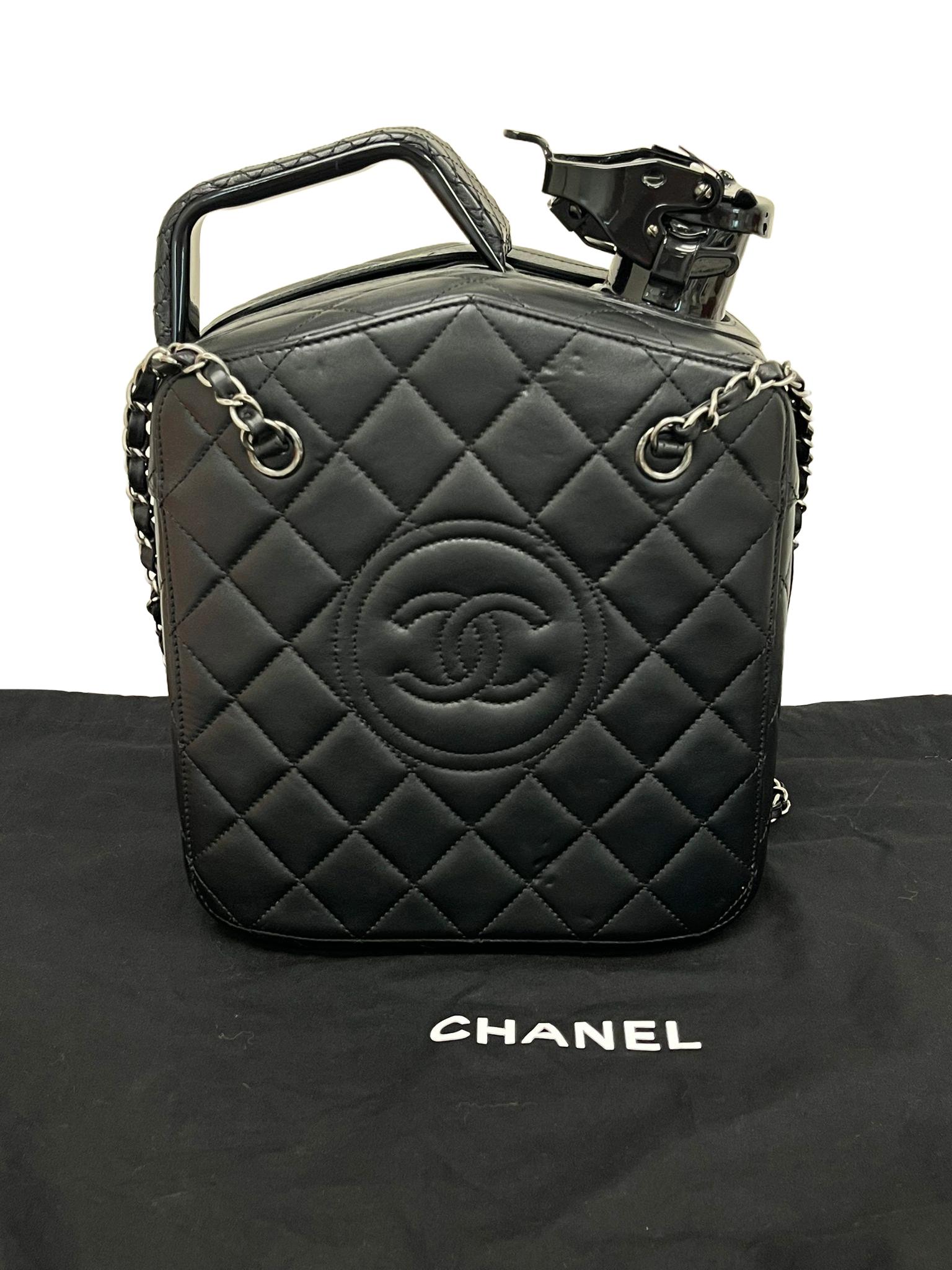 Chanel lambskin Dubai by Night Gas Jerry Can Statement Tank Collector Bag Black For Sale 3