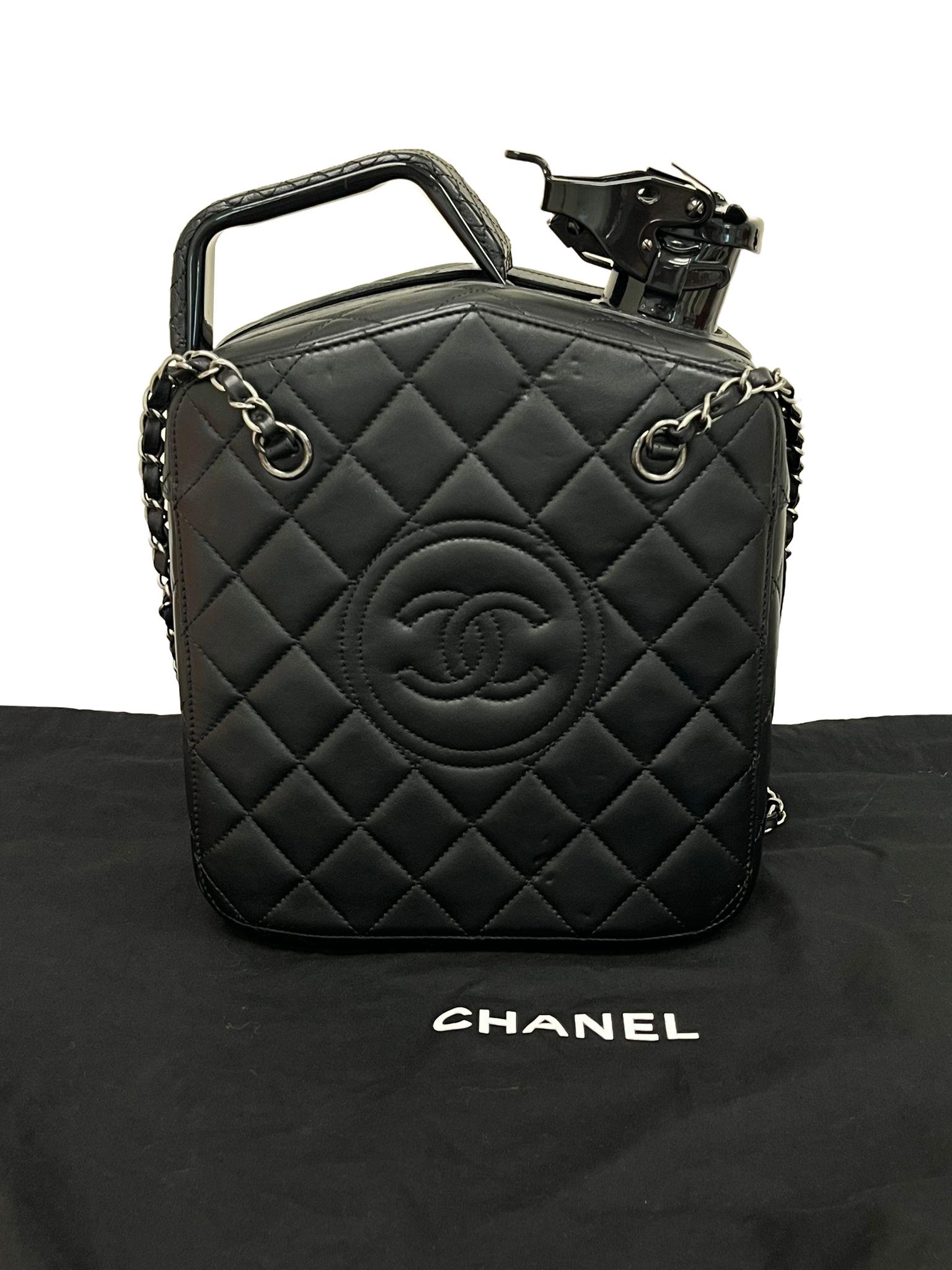 Chanel lambskin Dubai by Night Gas Jerry Can Statement Tank Collector Bag Black For Sale 4