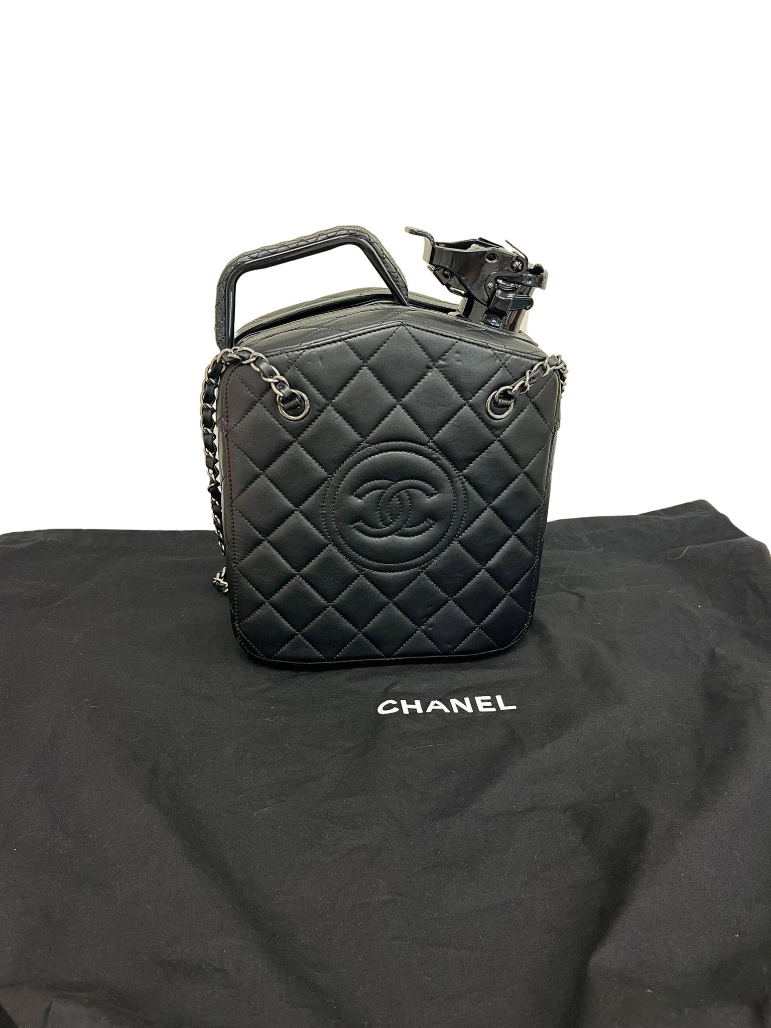 Chanel lambskin Dubai by Night Gas Jerry Can Statement Tank Collector Bag Black For Sale 5
