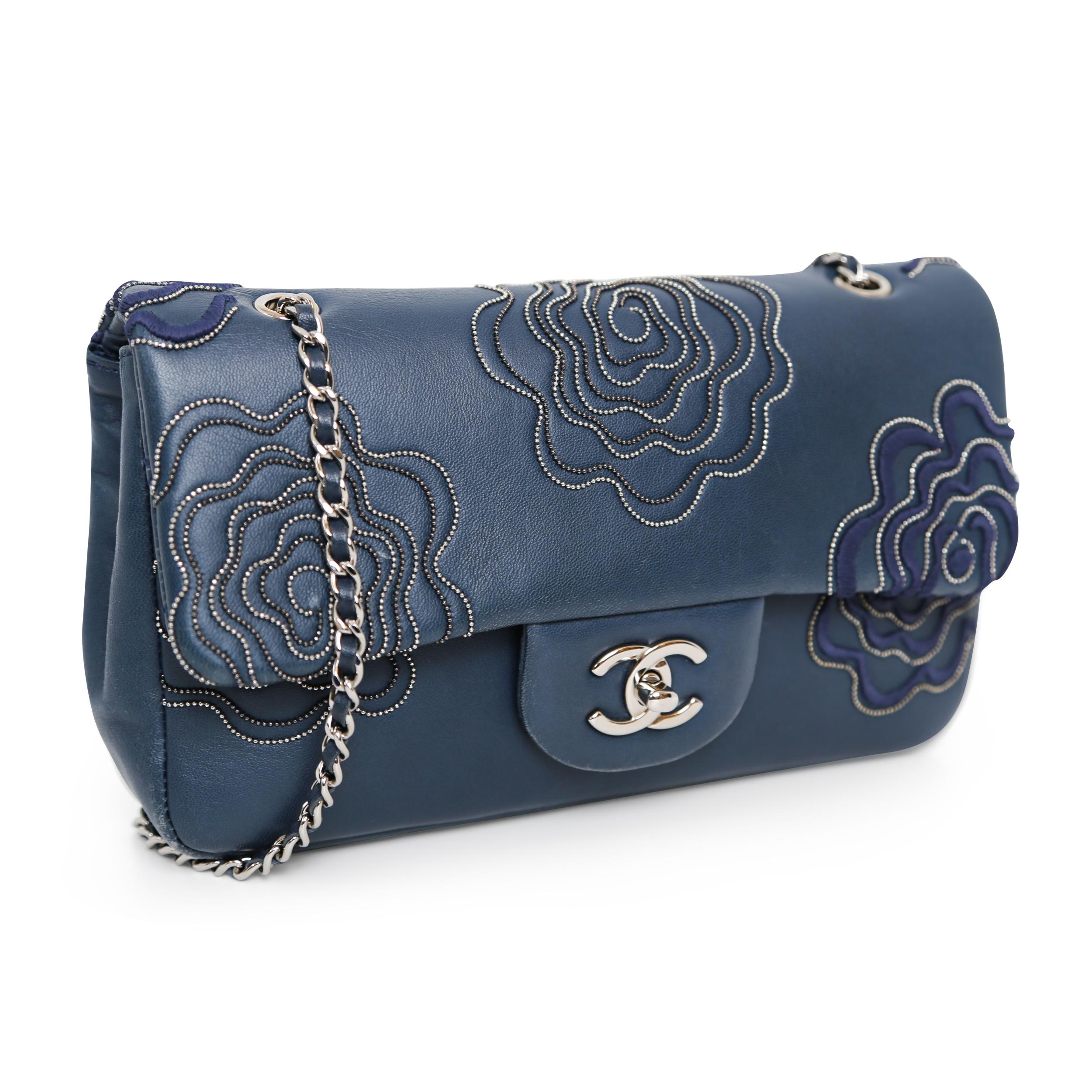 Women's or Men's Chanel Lambskin Embroidered Camelia Flap Bag For Sale