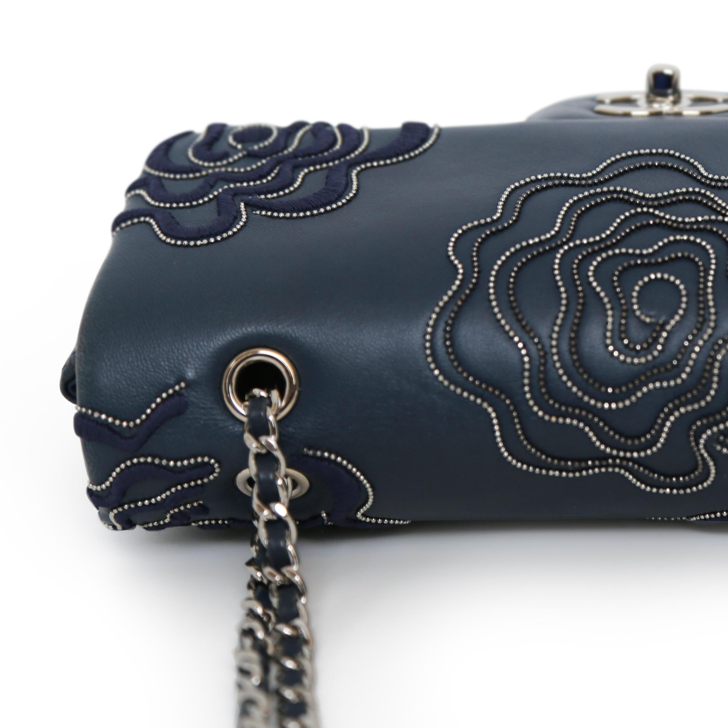 Chanel Lambskin Embroidered Camelia Flap Bag For Sale 4