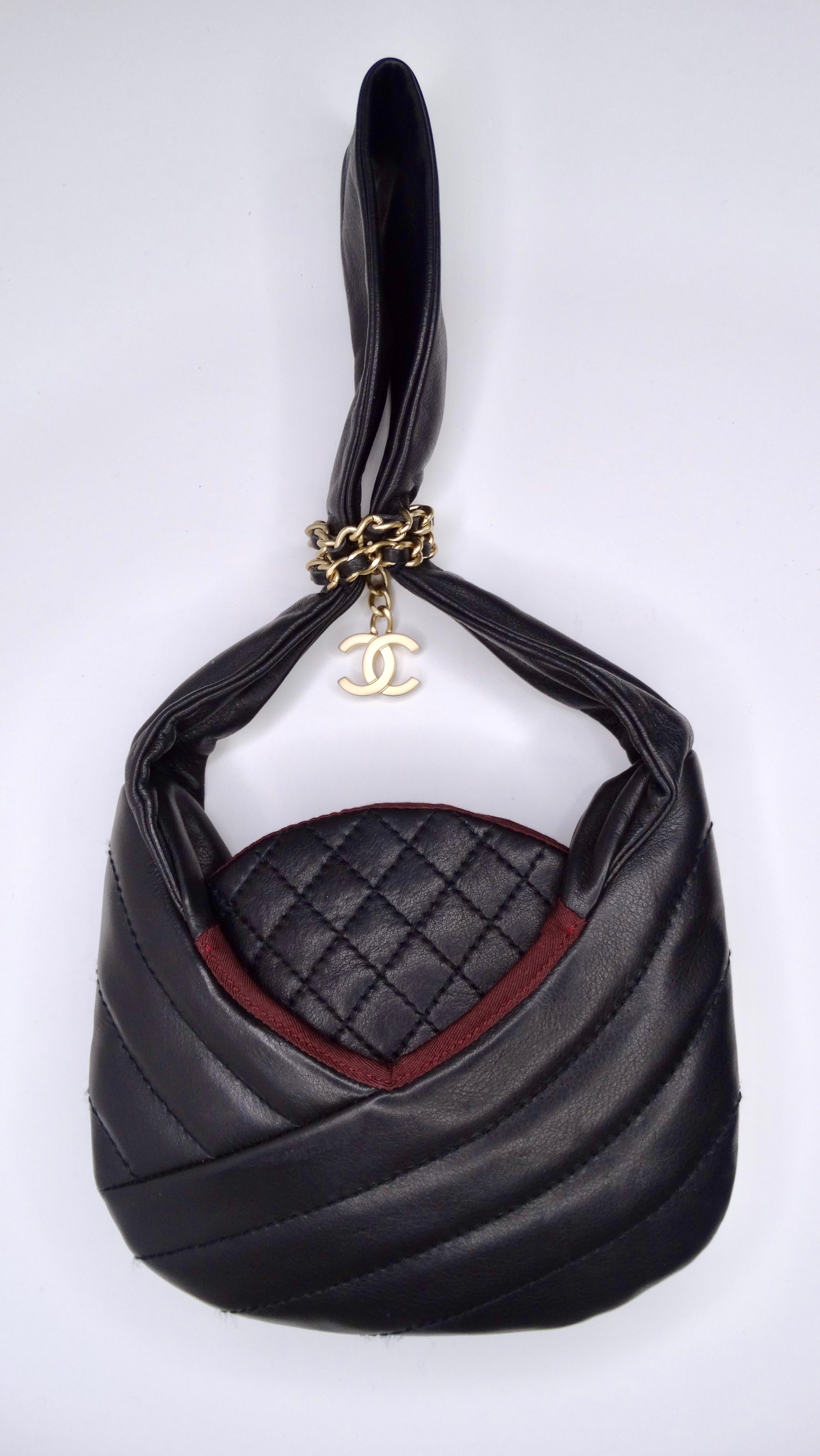 Black Chanel Lambskin Evening Handbag For Sale
