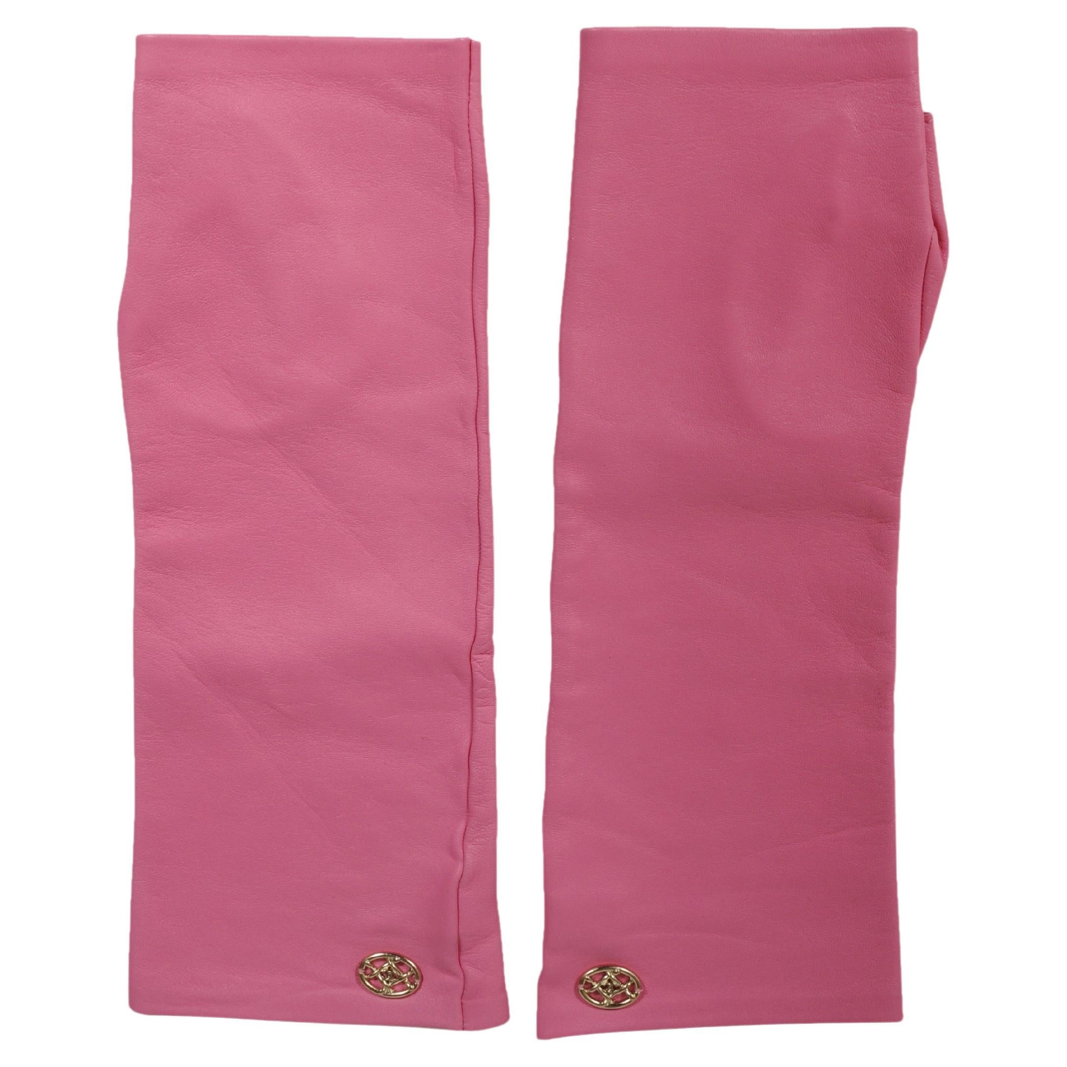 Guanti Chanel in pelle d
agnello senza dita C Long Rosa Taglia 8 Oro 18k Logo C.C.