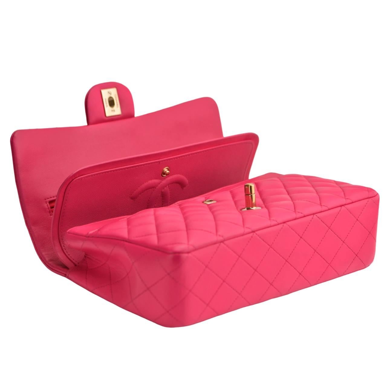Chanel Lambskin Fuchsia Quilted Medium Classic Double Flap Bag For Sale 1