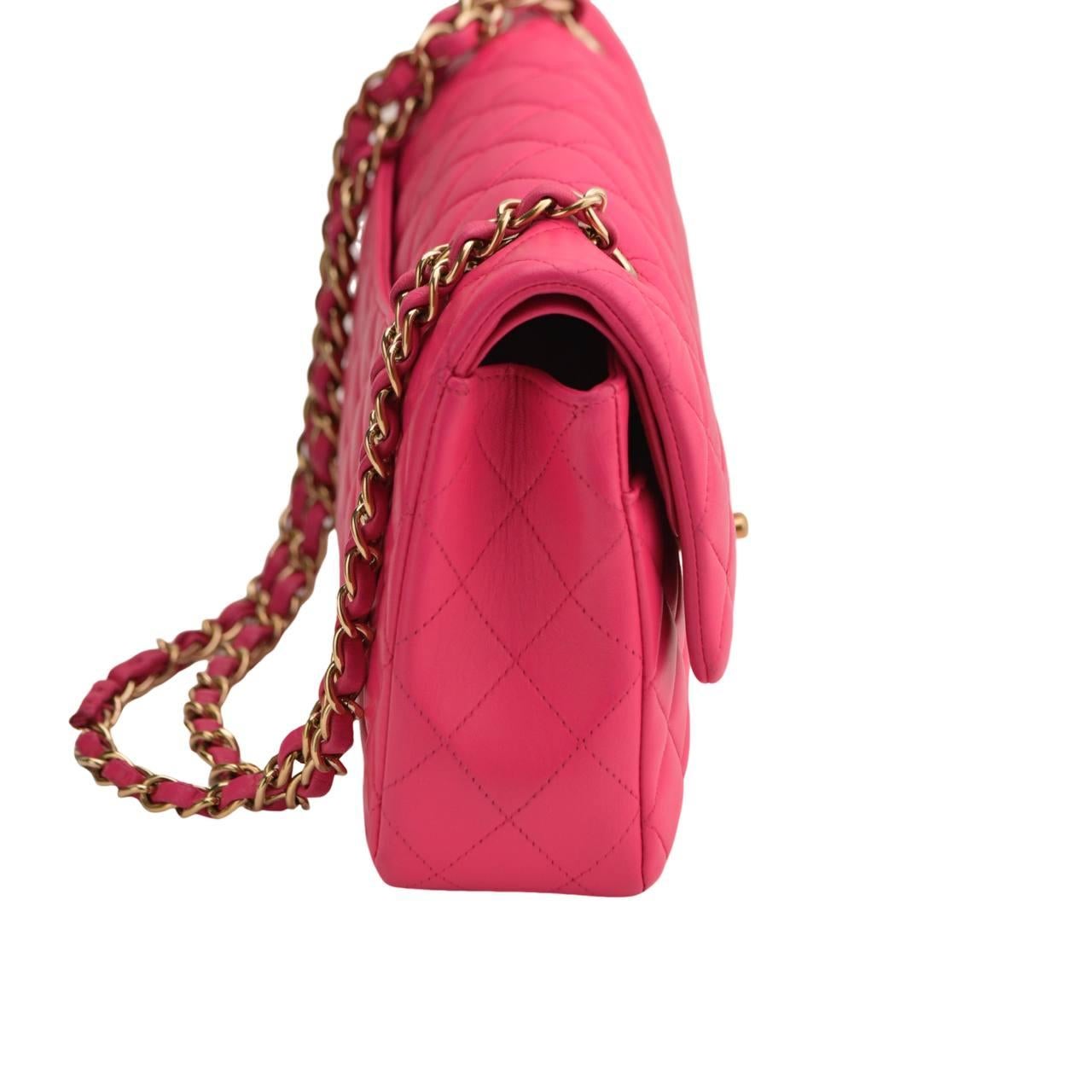 Chanel Lambskin Fuchsia Quilted Medium Classic Double Flap Bag For Sale 2