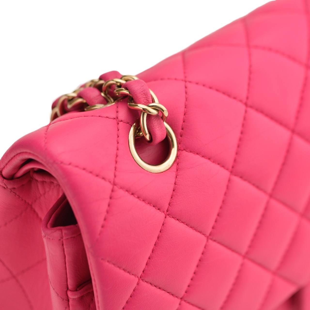 Chanel Lambskin Fuchsia Quilted Medium Classic Double Flap Bag For Sale 3