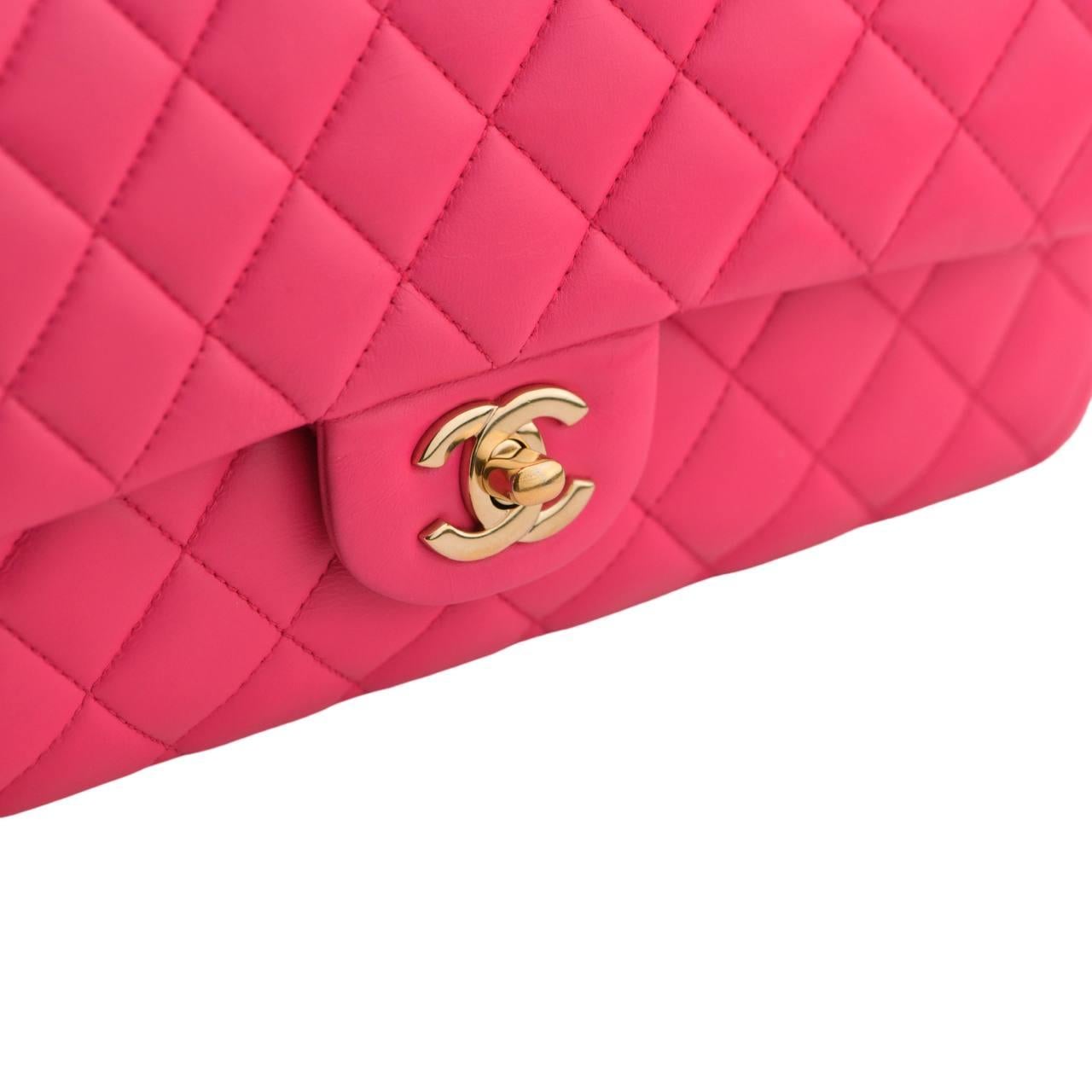 Chanel Lambskin Fuchsia Quilted Medium Classic Double Flap Bag For Sale 4