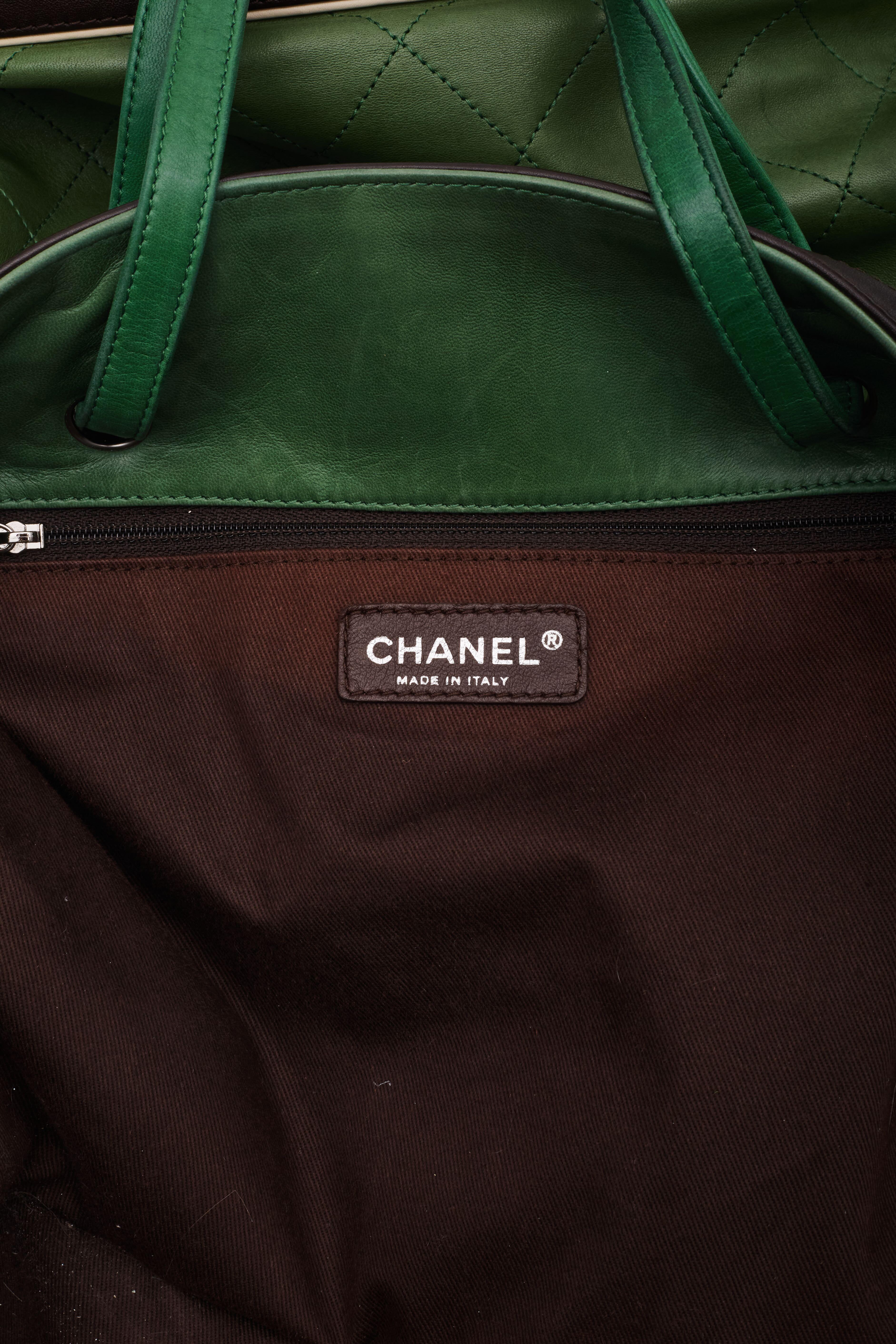 Chanel Lambskin Green Black Country Club Tote For Sale 6