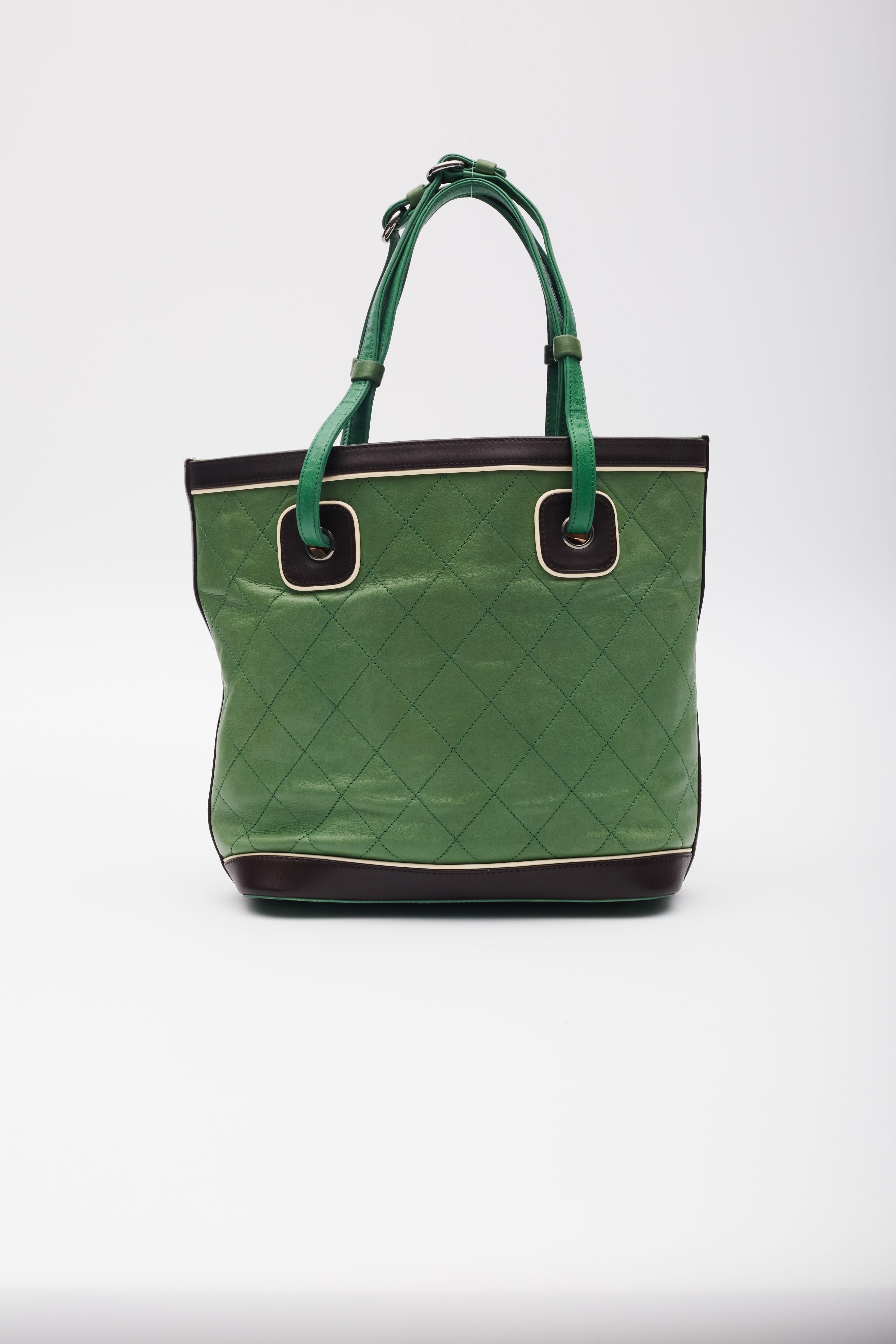 Chanel Lambskin Green Black Country Club Tote For Sale 1