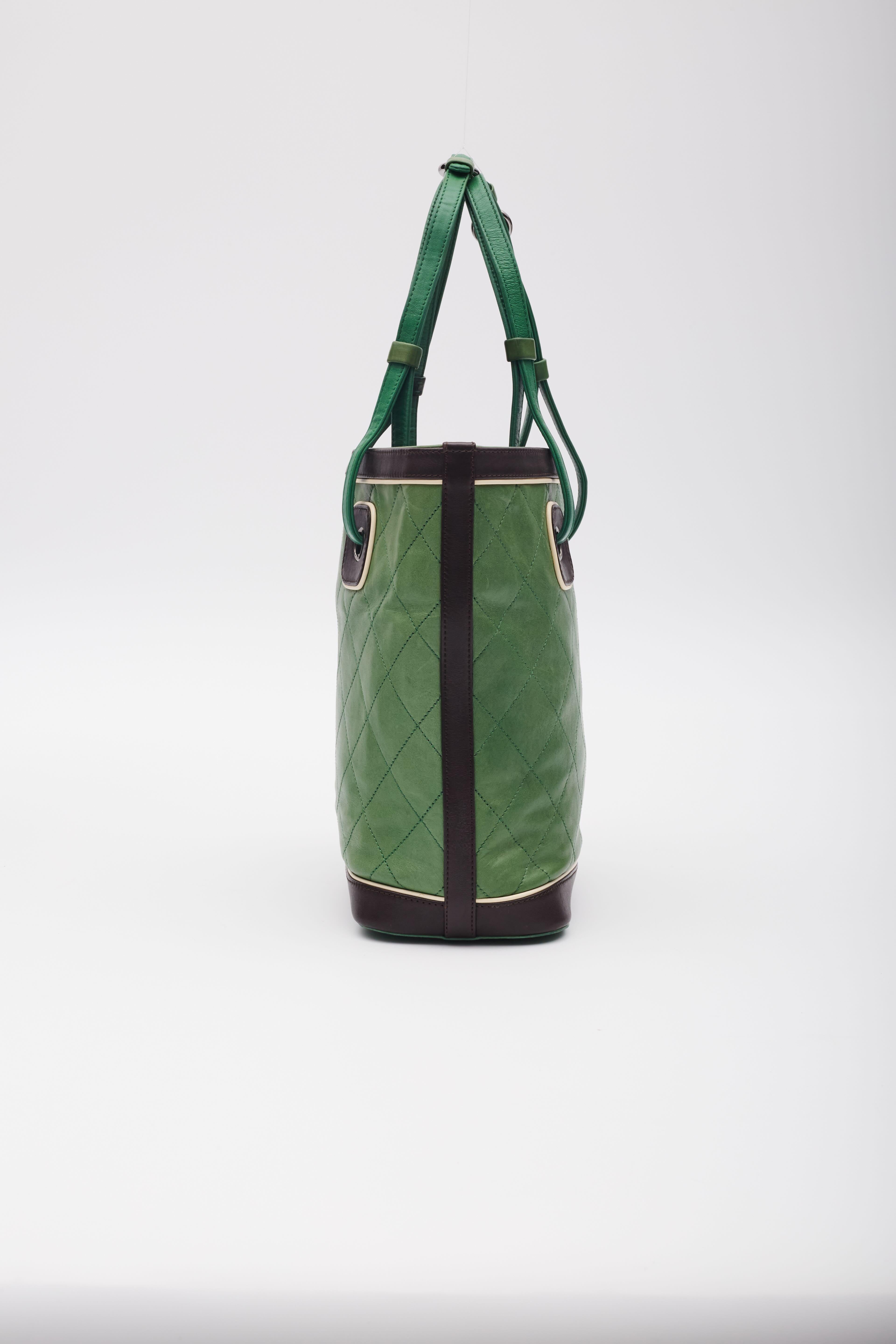 Chanel Lambskin Green Black Country Club Tote For Sale 2