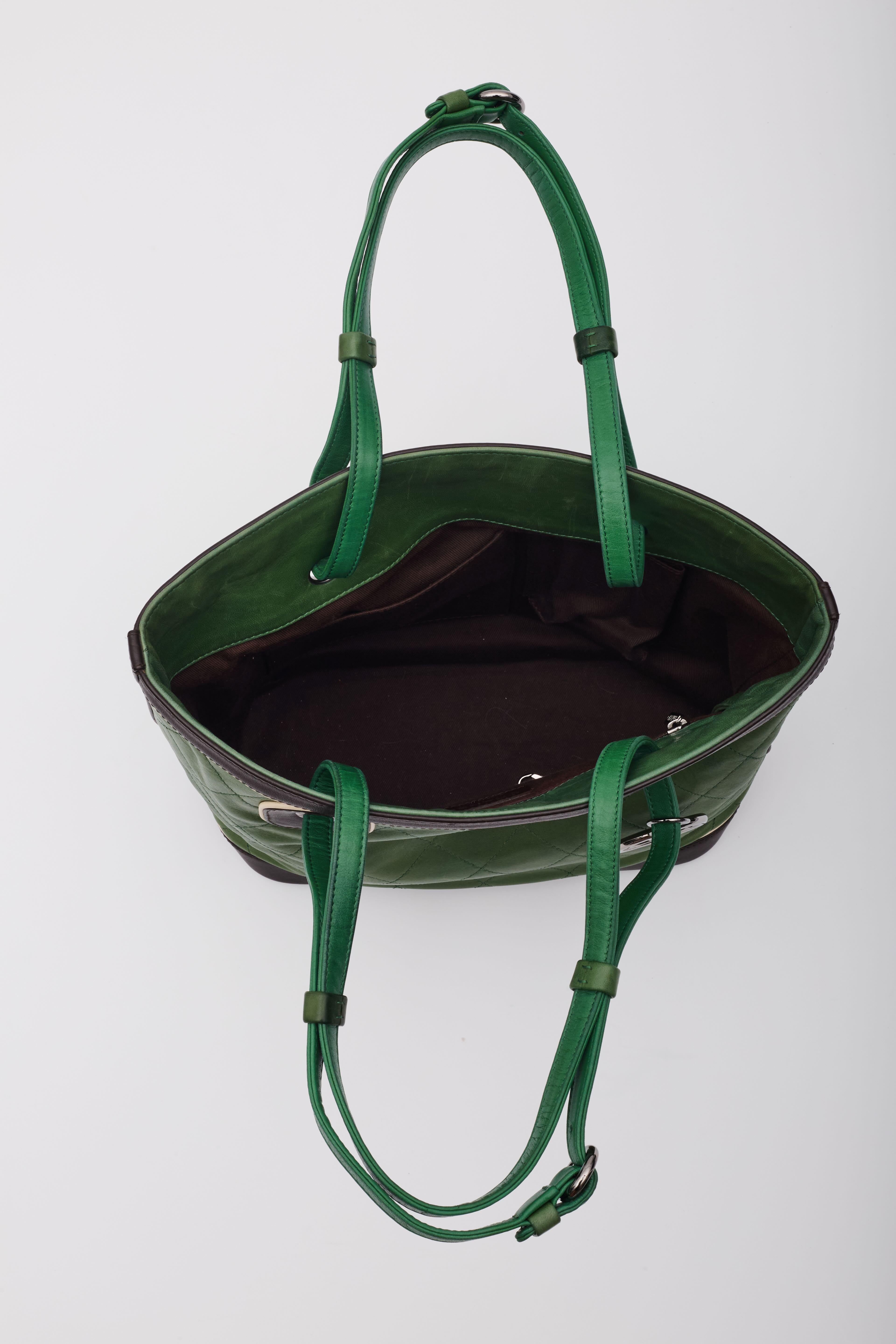 Chanel Lambskin Green Black Country Club Tote For Sale 4