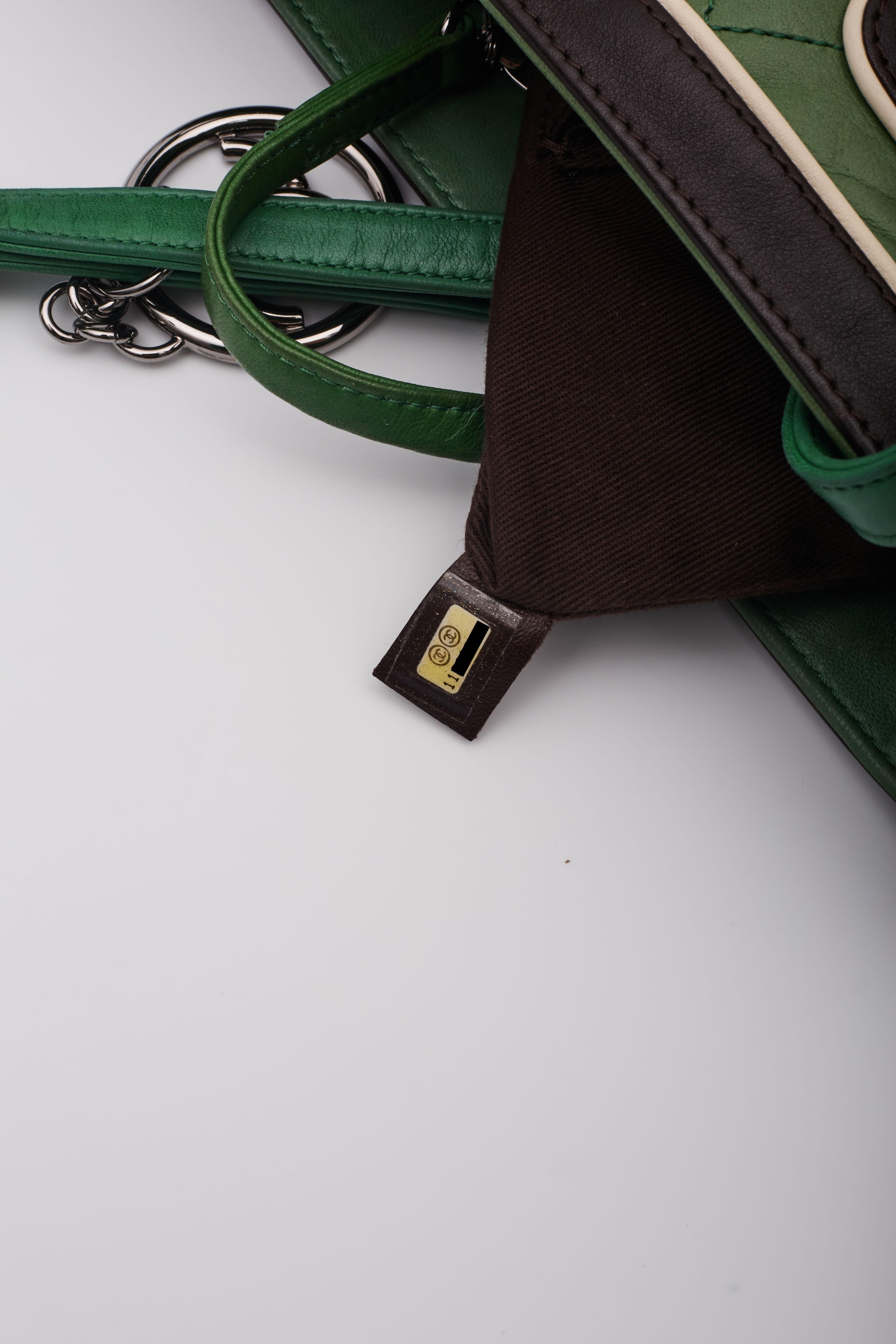 Chanel Lambskin Green Black Country Club Tote For Sale 5