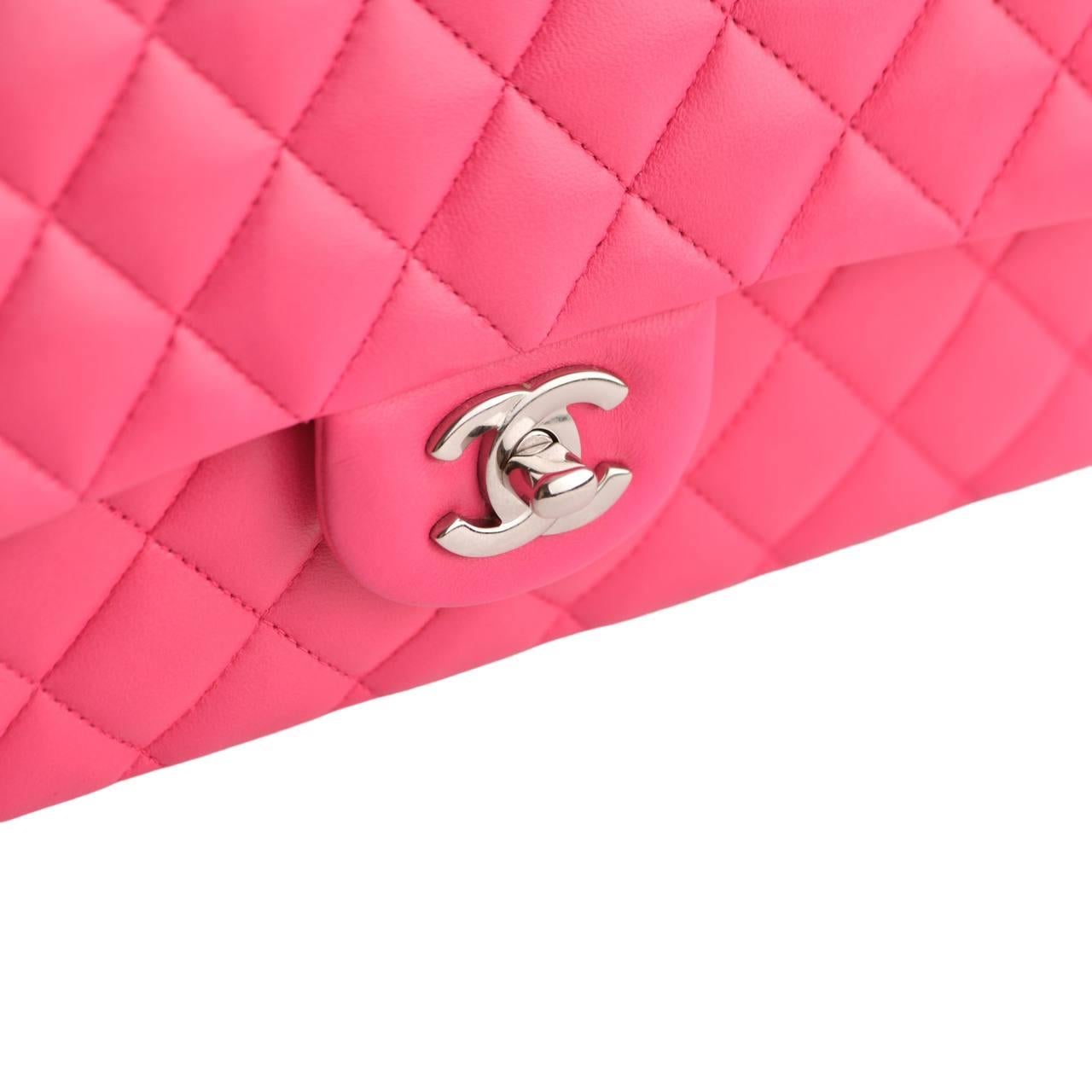 Chanel Lambskin Hot Pink Quilted Medium Classic Double Flap Bag 6