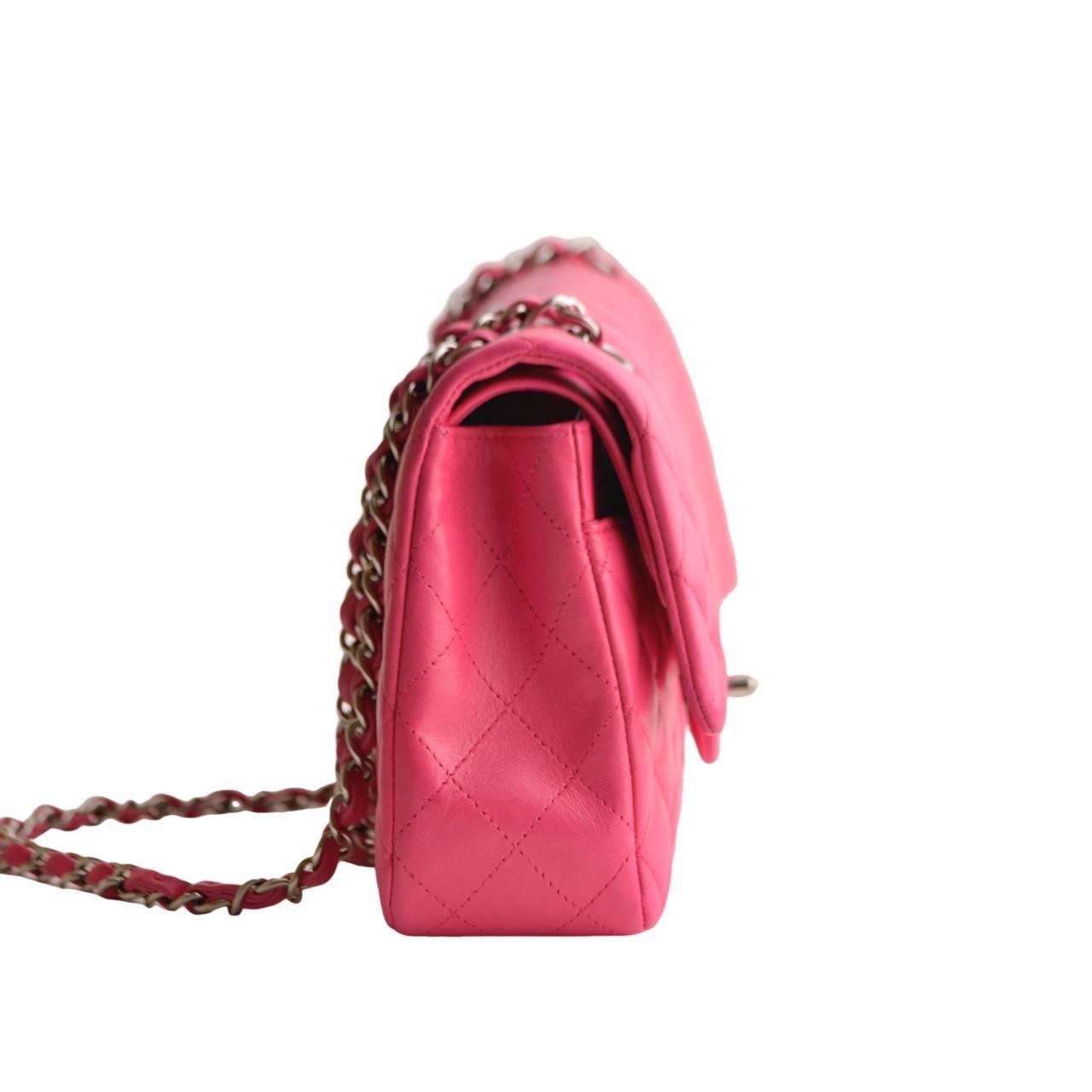 Chanel Lambskin Hot Pink Quilted Medium Classic Double Flap Bag 7