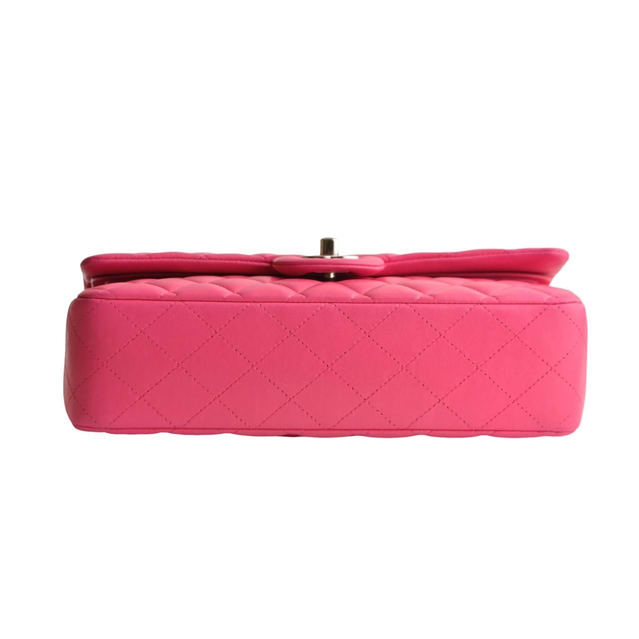 Women's Chanel Lambskin Hot Pink Quilted Medium Classic Double Flap Bag