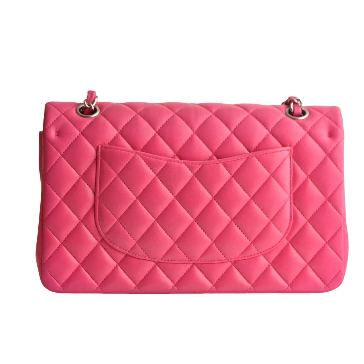 Chanel Lambskin Hot Pink Quilted Medium Classic Double Flap Bag 2