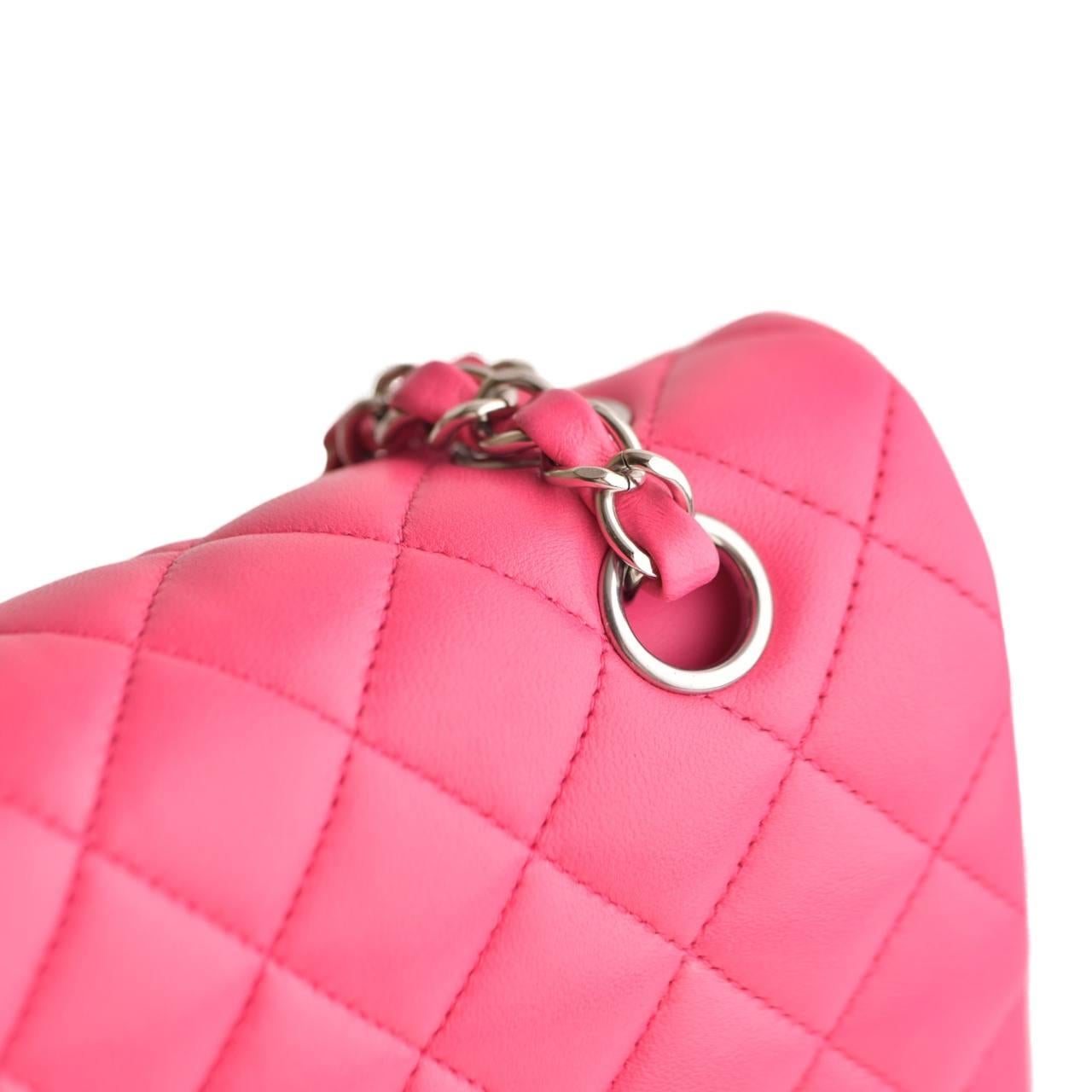 Chanel Lambskin Hot Pink Quilted Medium Classic Double Flap Bag 5