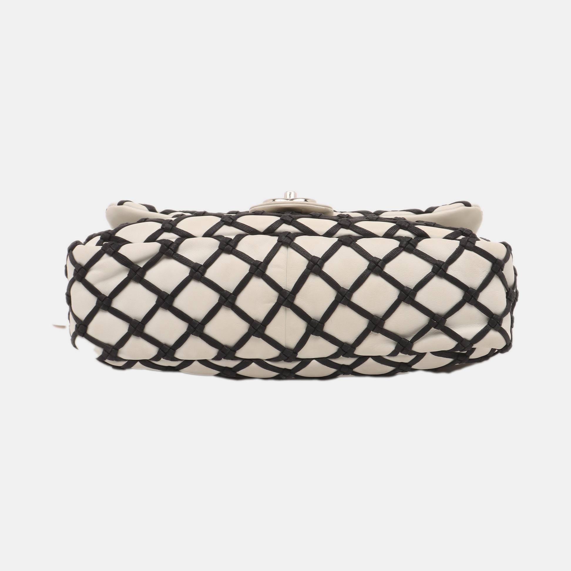 Women's Chanel Lambskin Jumbo Canebiers Net Knots Flap White, 2011