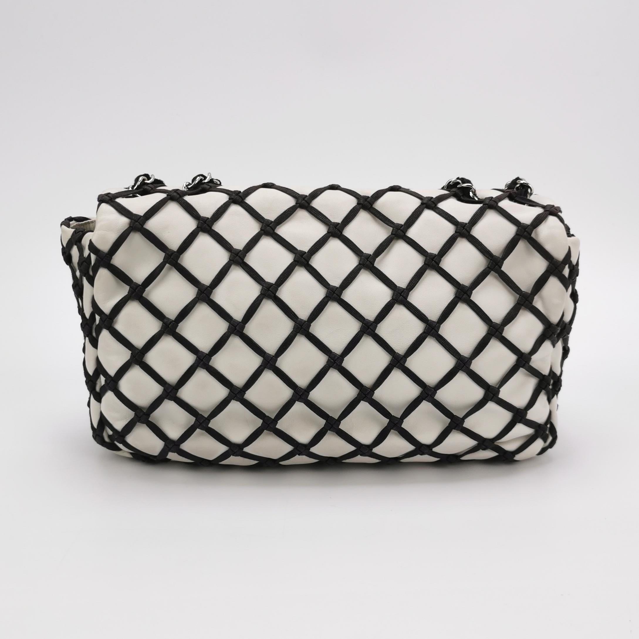 Women's Chanel Lambskin Jumbo Canebiers Net Knots Flap White, 2011 For Sale
