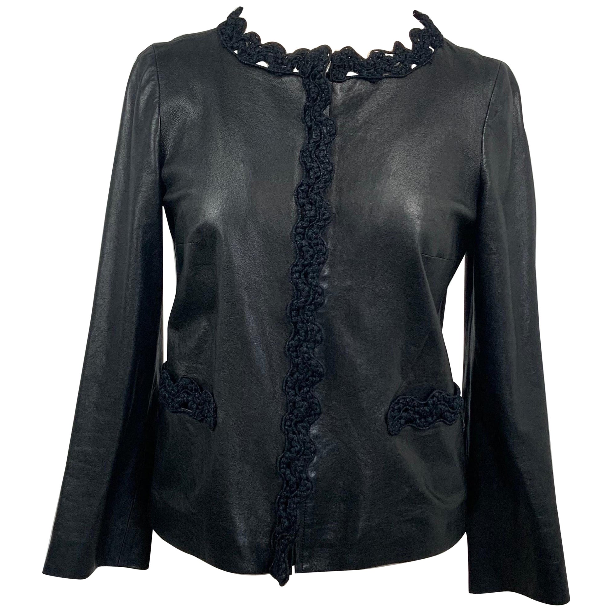 Chanel Schwarze Jacke aus Lammfell und Leder