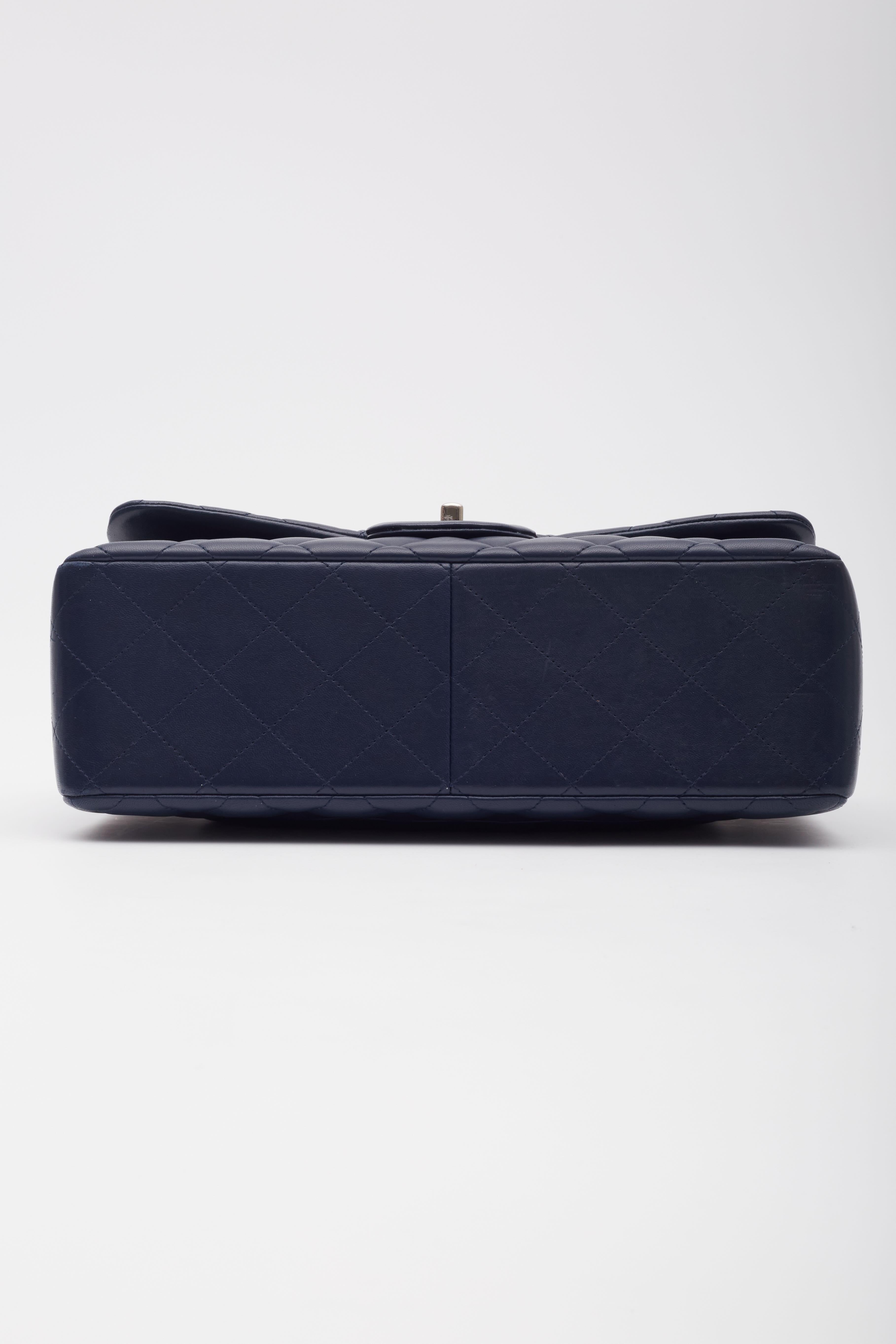 Chanel Lambskin Navy Blue Quilted Double Flap Bag Medium For Sale 1