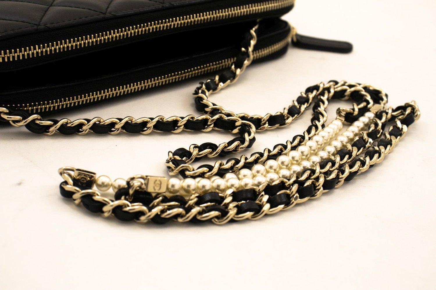 CHANEL Lambskin Pearl WOC Wallet On Chain Double Zip Chain Bag For Sale 7