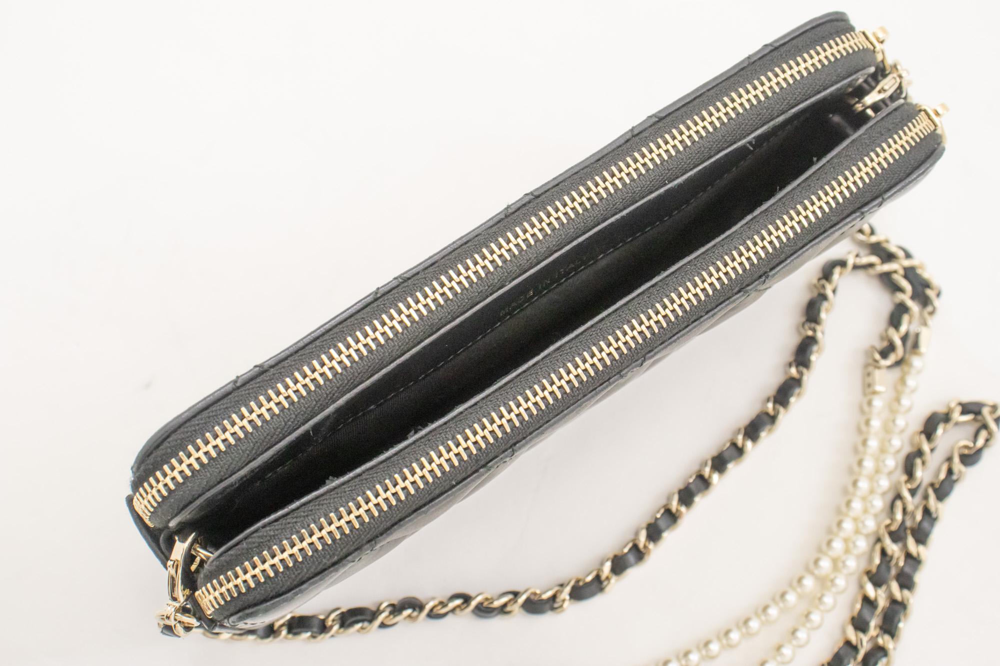 CHANEL Lambskin Pearl WOC Wallet On Chain Double Zip Chain Bag For Sale 3