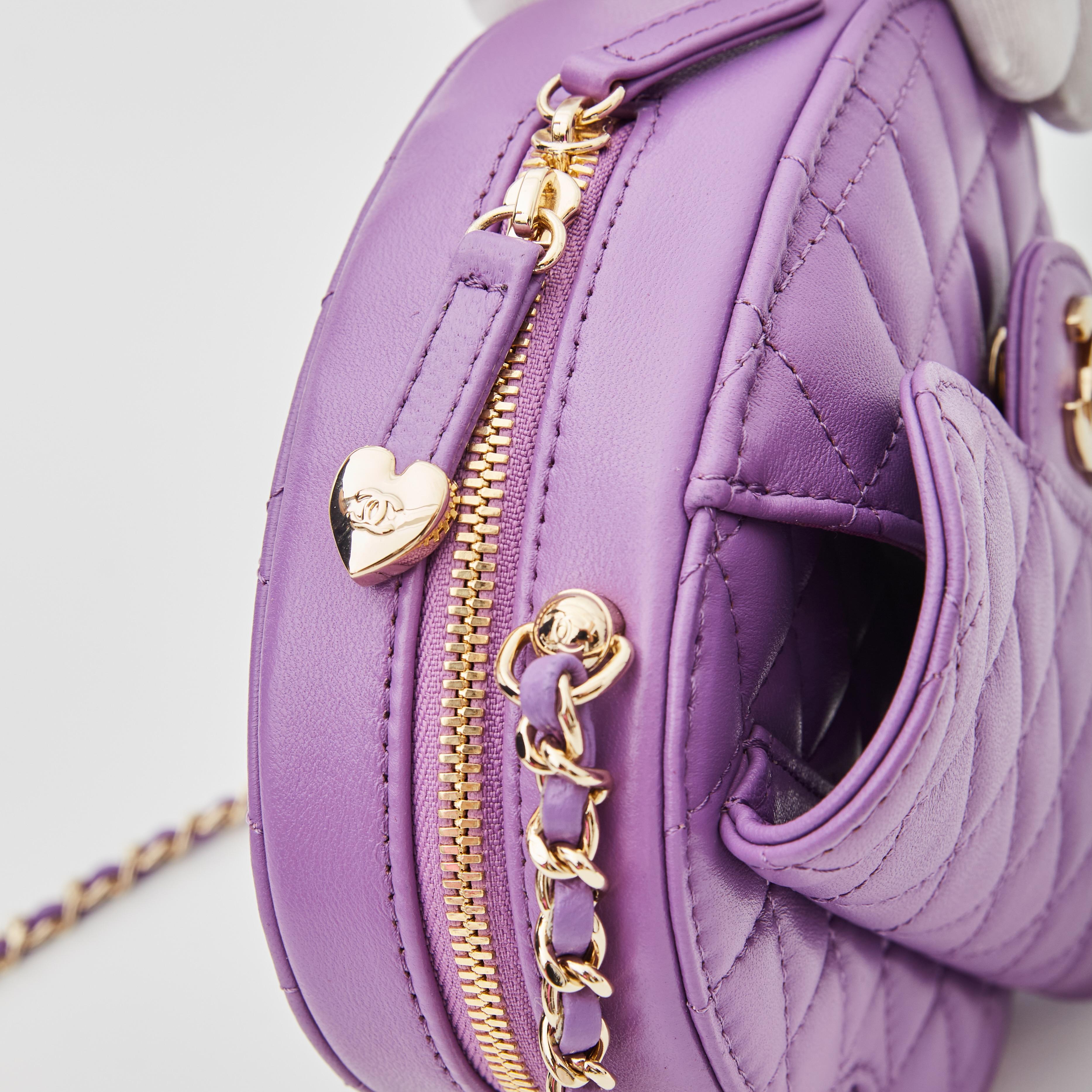 Chanel Lambskin Purple Quilted Heart Shoulder Bag For Sale 1