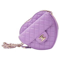 Chanel Lambskin Purple Quilted Heart Shoulder Bag