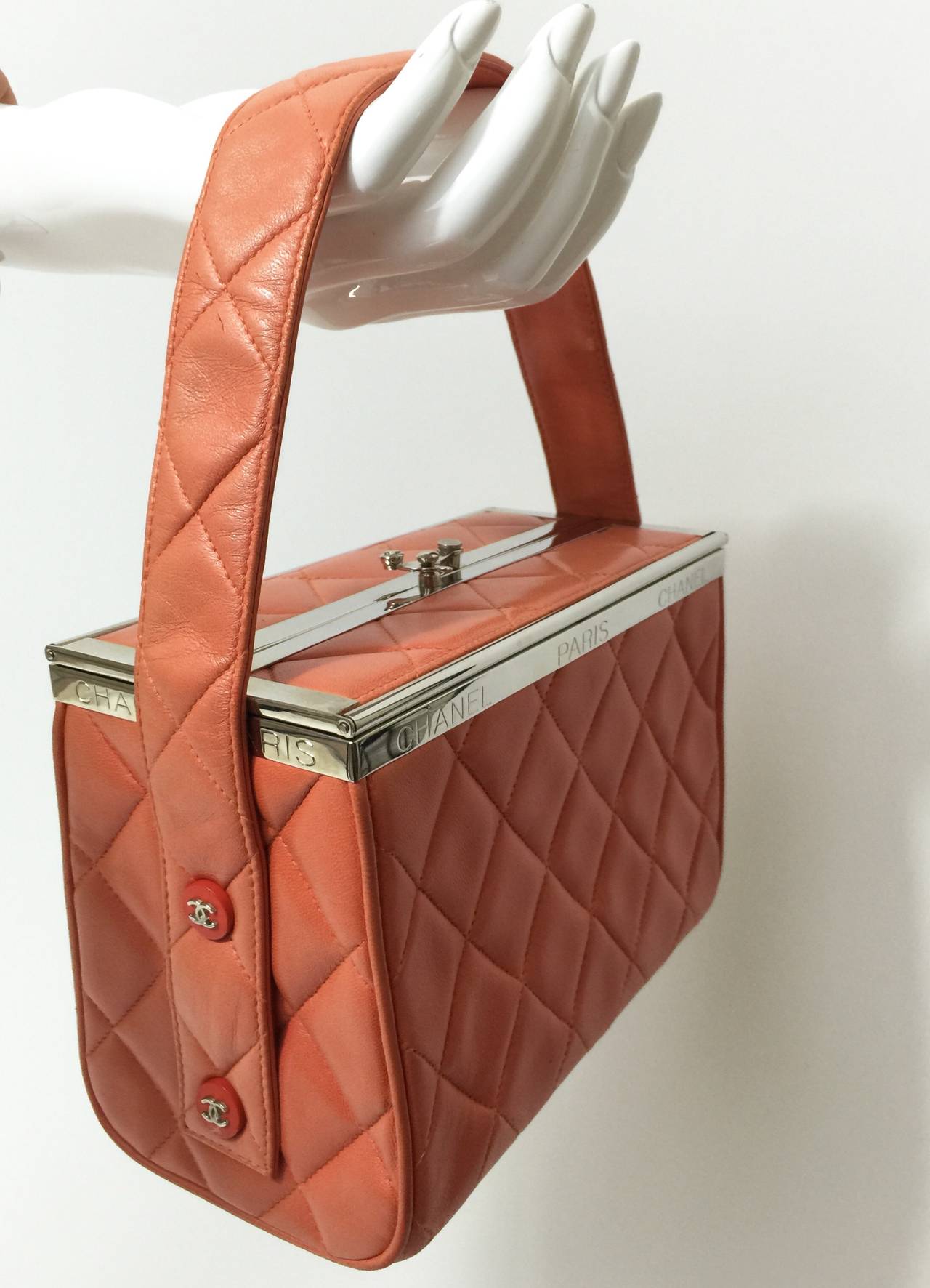 Chanel Lambskin Quilted Box Bag Orange, 1990s 7