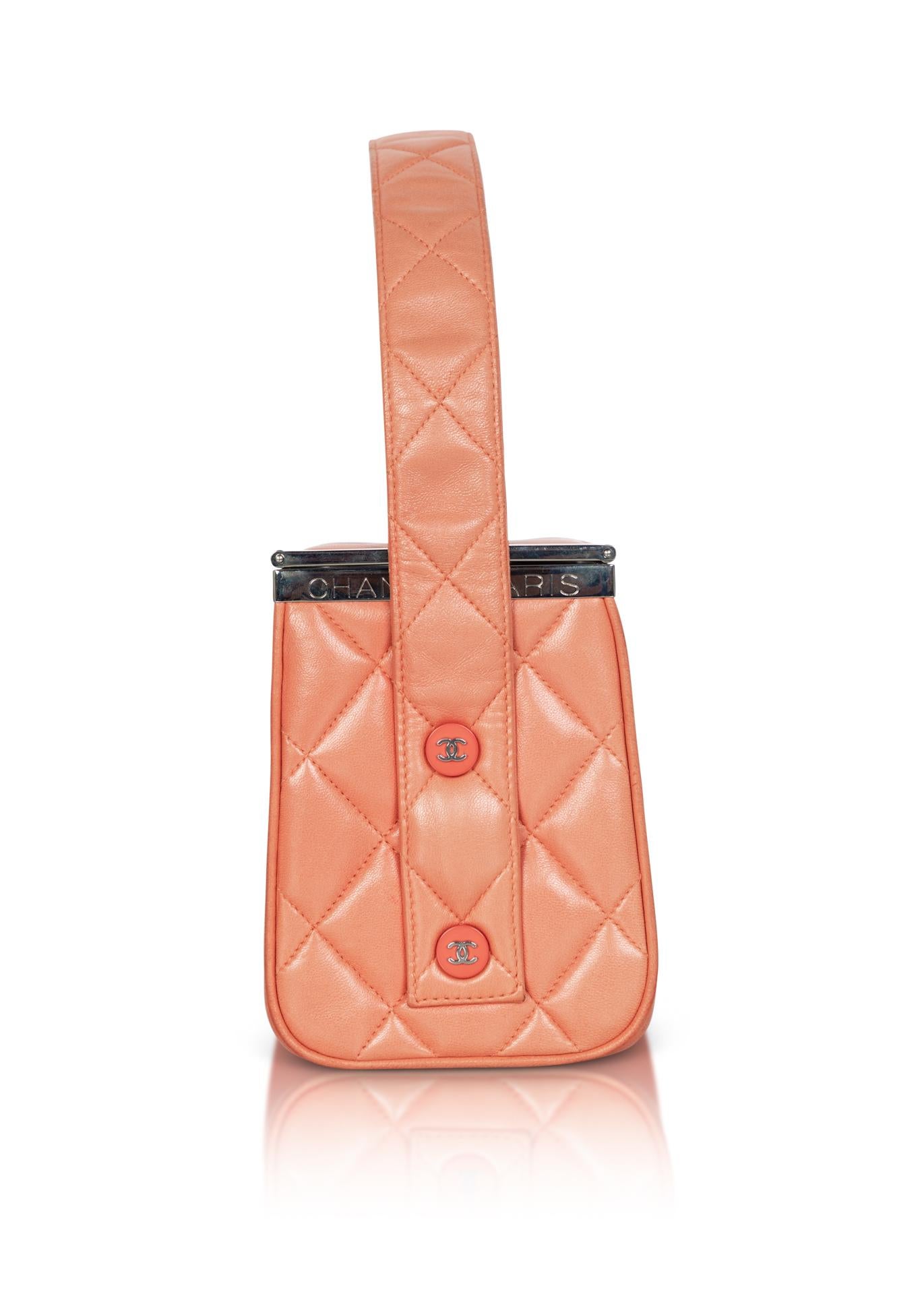 Chanel Lambskin Quilted Box Bag Orange, 1990s In Excellent Condition In Boca Raton, FL