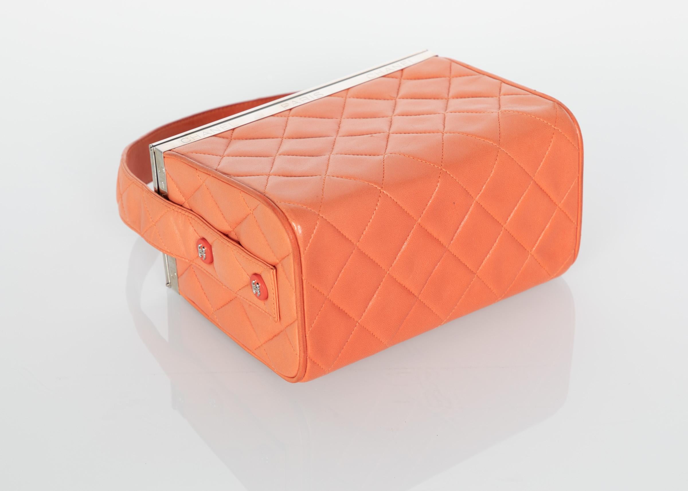 Chanel Lambskin Quilted Box Bag Orange, 1990s 4