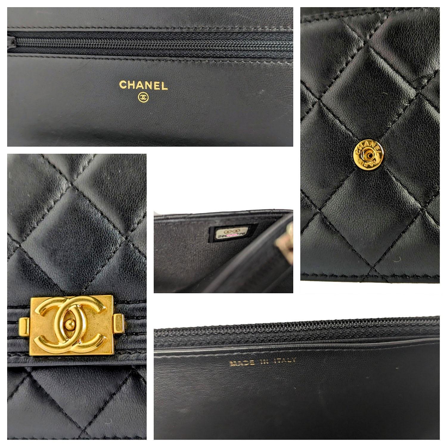 Chanel Lambskin Quilted Boy Wallet On Chain WOC Black For Sale 6