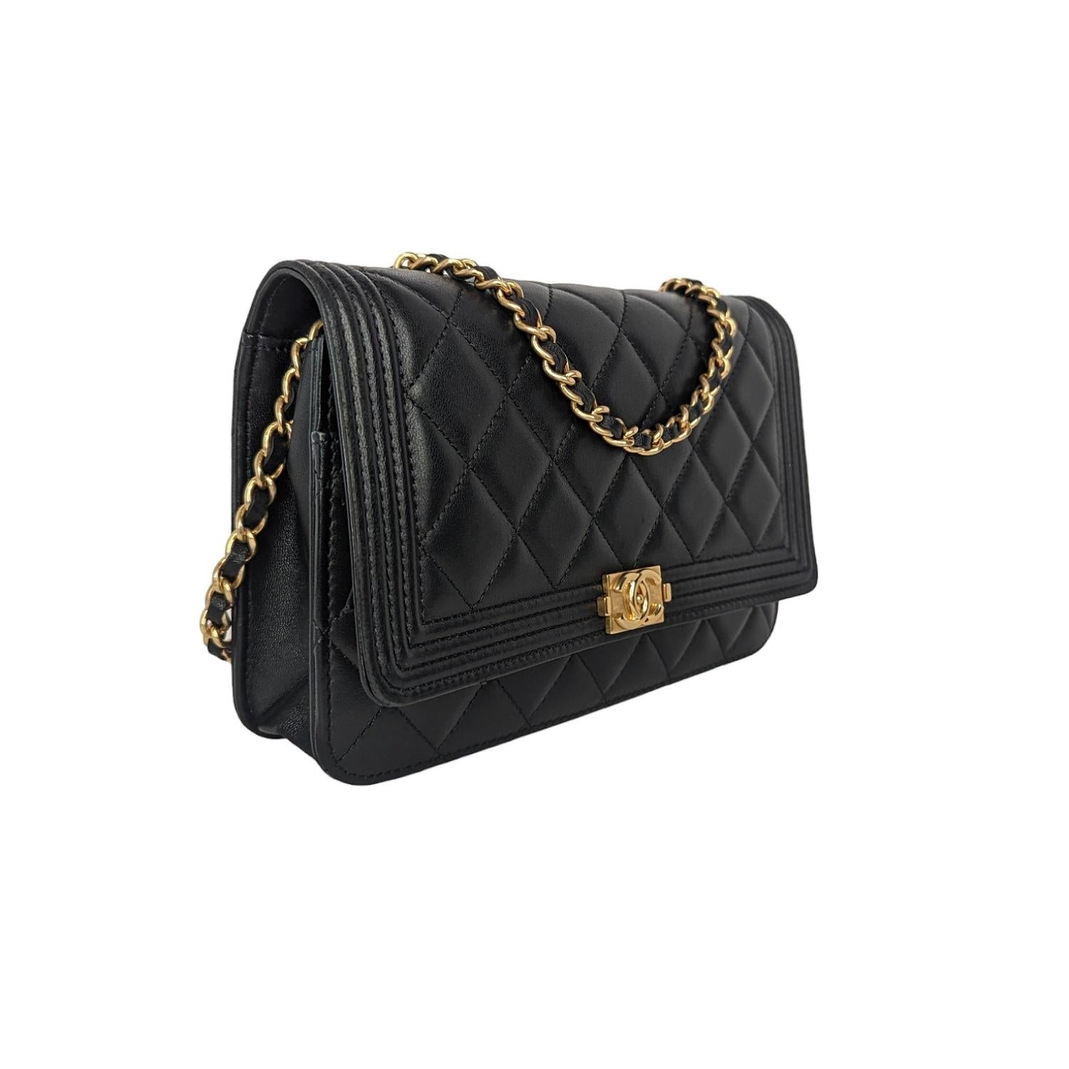 Chanel Lambskin Quilted Boy Wallet On Chain WOC Black In Good Condition In Scottsdale, AZ