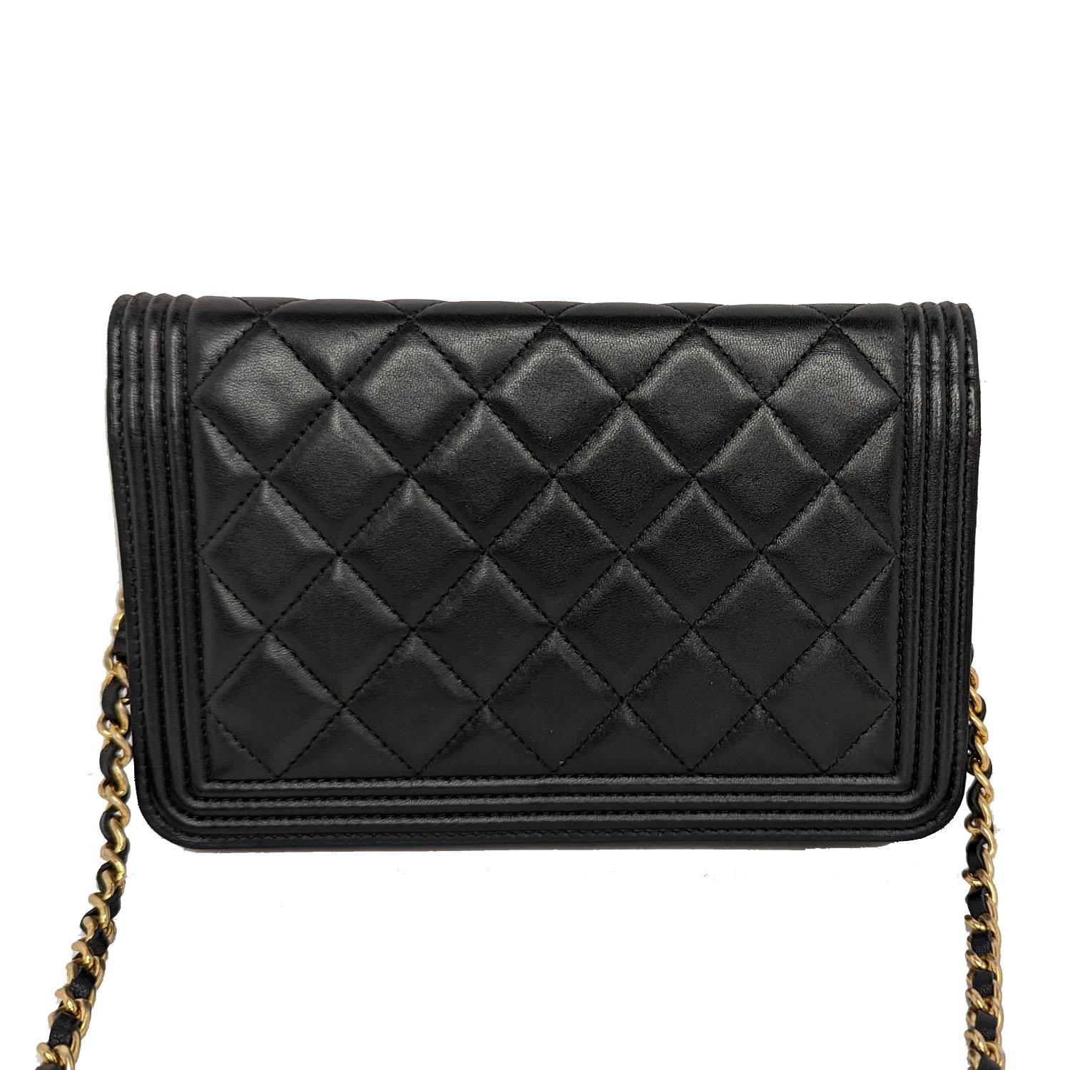 Women's Chanel Lambskin Quilted Boy Wallet On Chain WOC Black For Sale