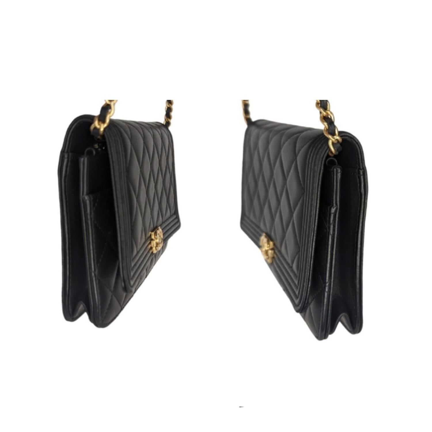 Chanel Lambskin Quilted Boy Wallet On Chain WOC Black 1