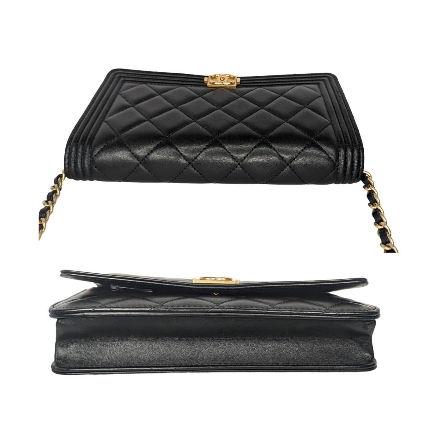 Chanel Lambskin Quilted Boy Wallet On Chain WOC Black 2